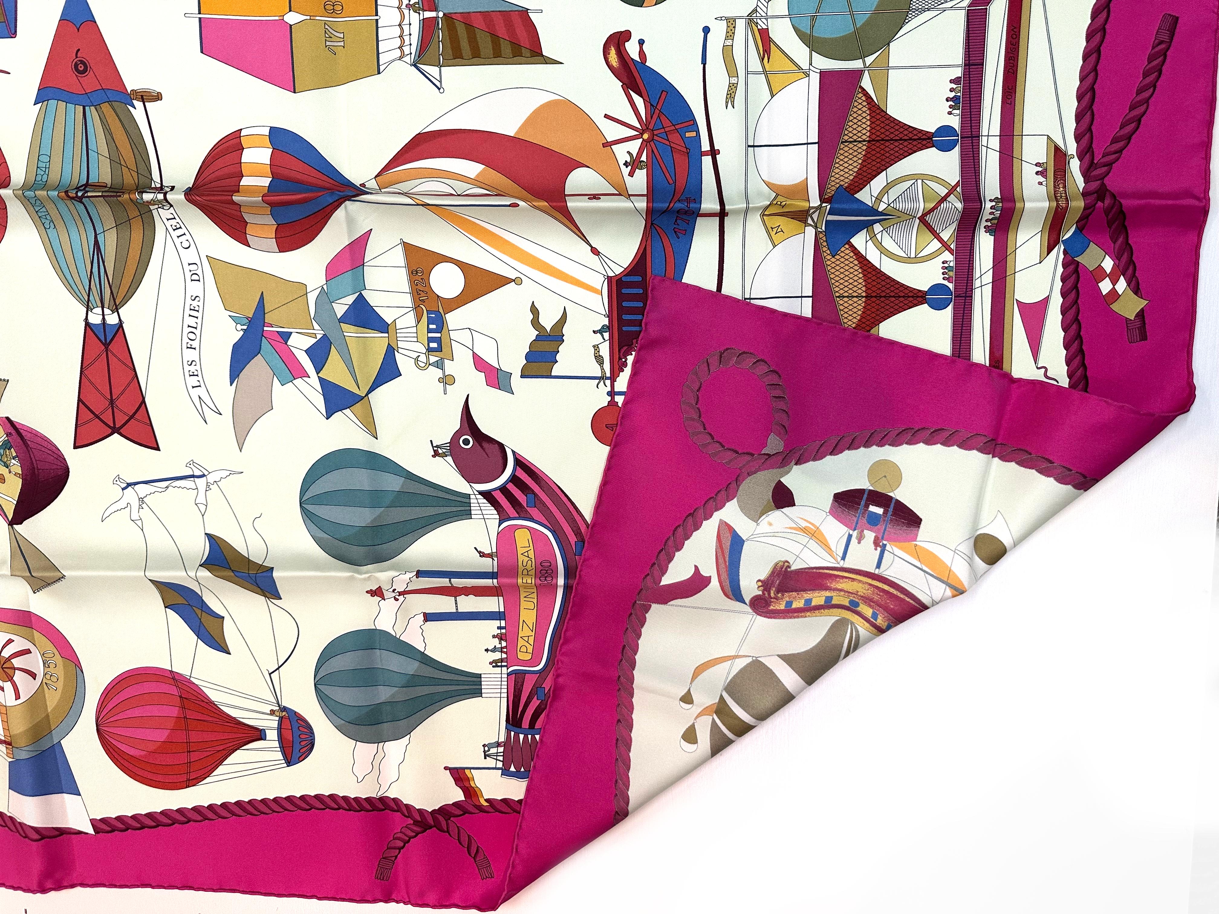  Hermès Silk Scarf, Les Folies Du Ciel In Good Condition For Sale In West Palm Beach, FL