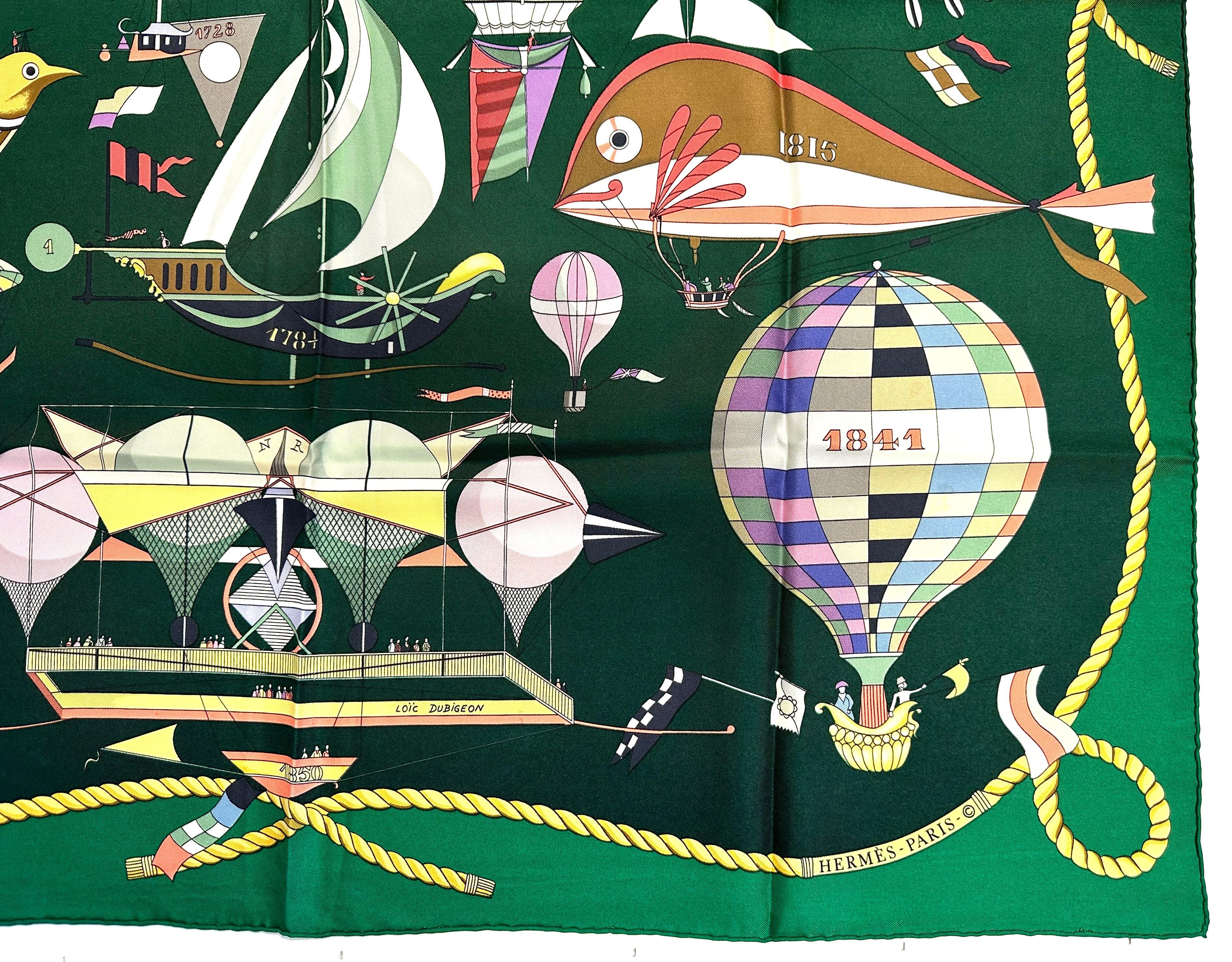 Blue Hermes Silk Scarf, Les Folies Du Ciel For Sale
