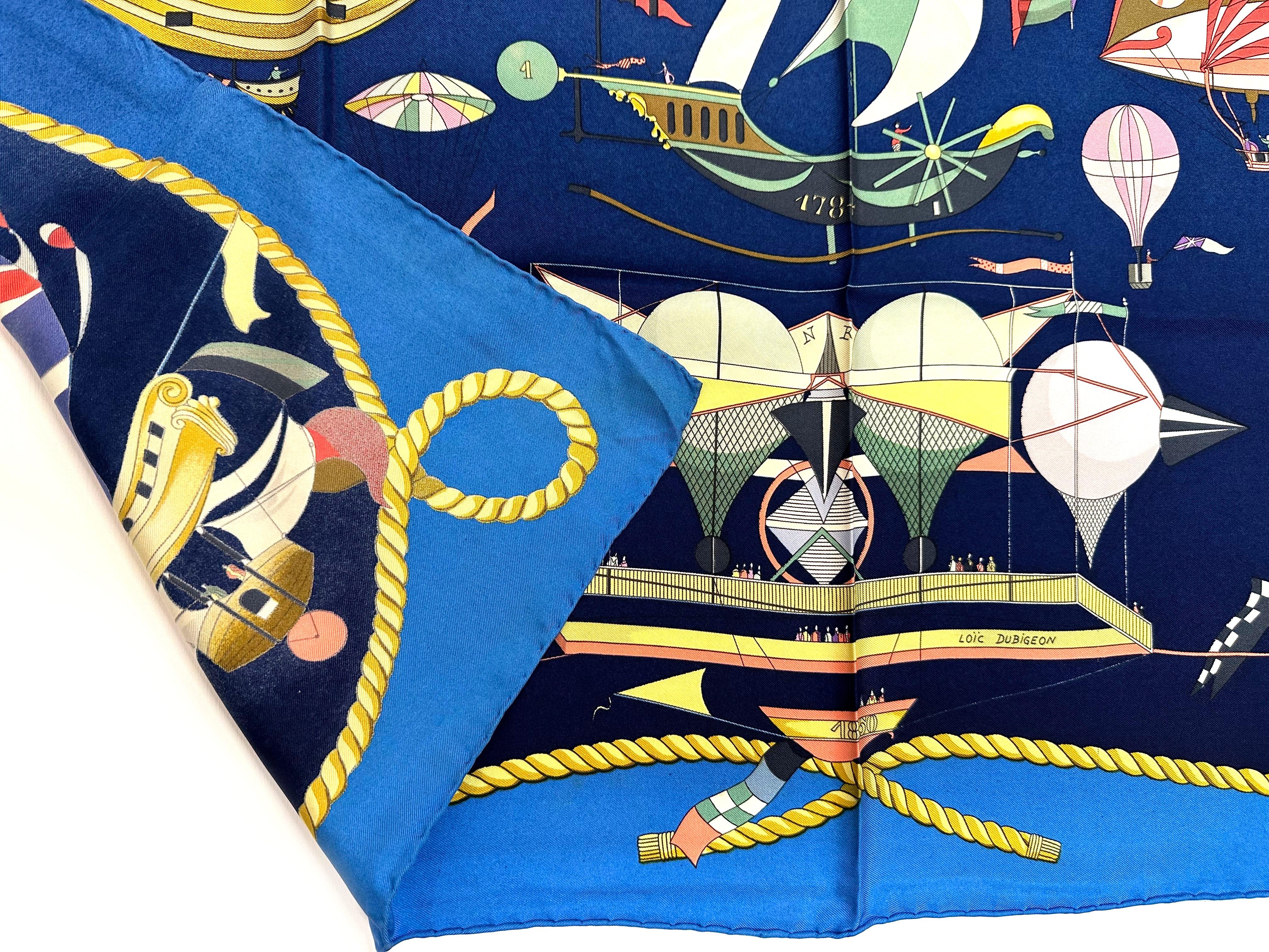Hermes Silk Scarf, Les Folies Du Ciel In Good Condition For Sale In West Palm Beach, FL