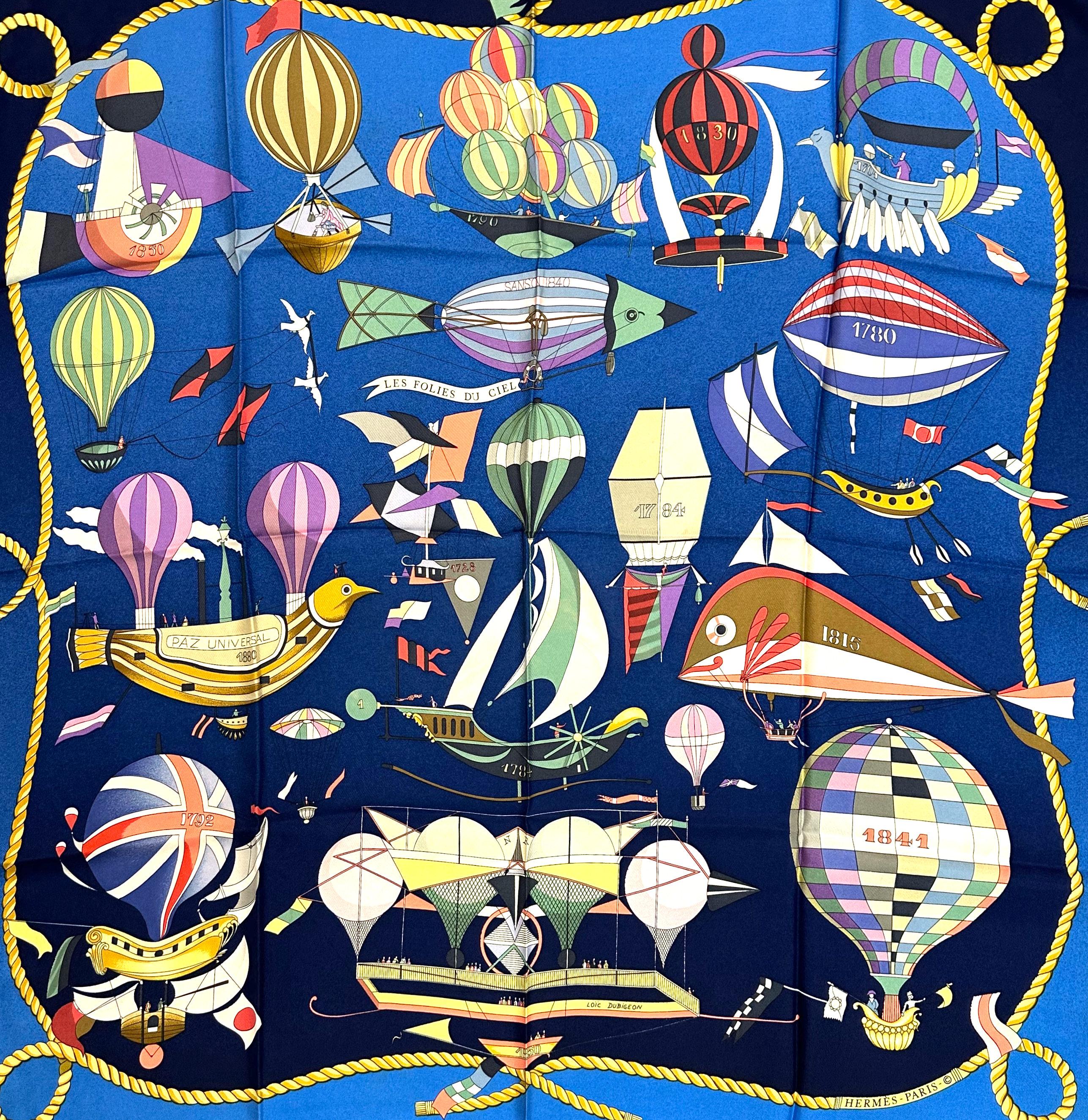 Women's or Men's Hermes Silk Scarf, Les Folies Du Ciel For Sale