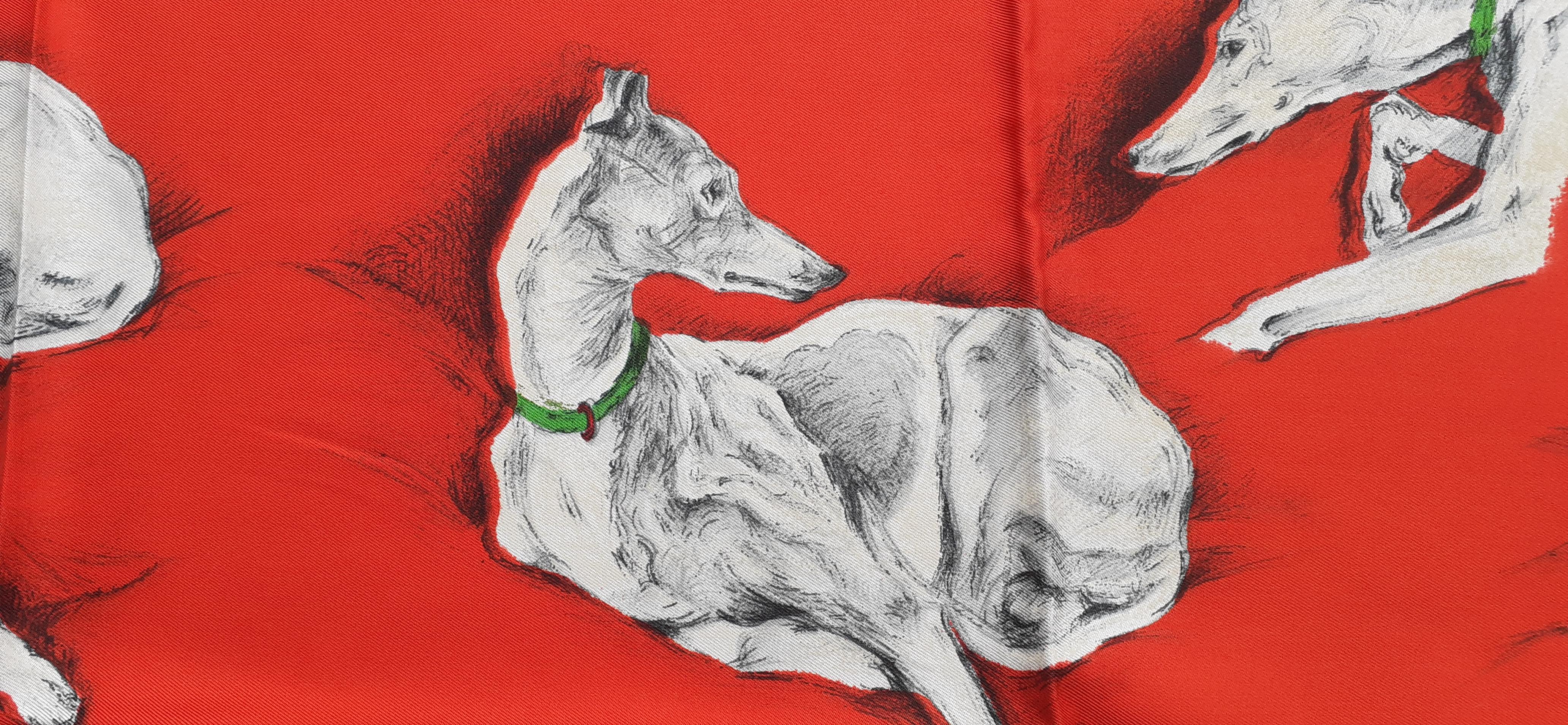 Hermès Silk Scarf Les Lévriers Greyhound Dogs Xavier De Poret 90 cm 8