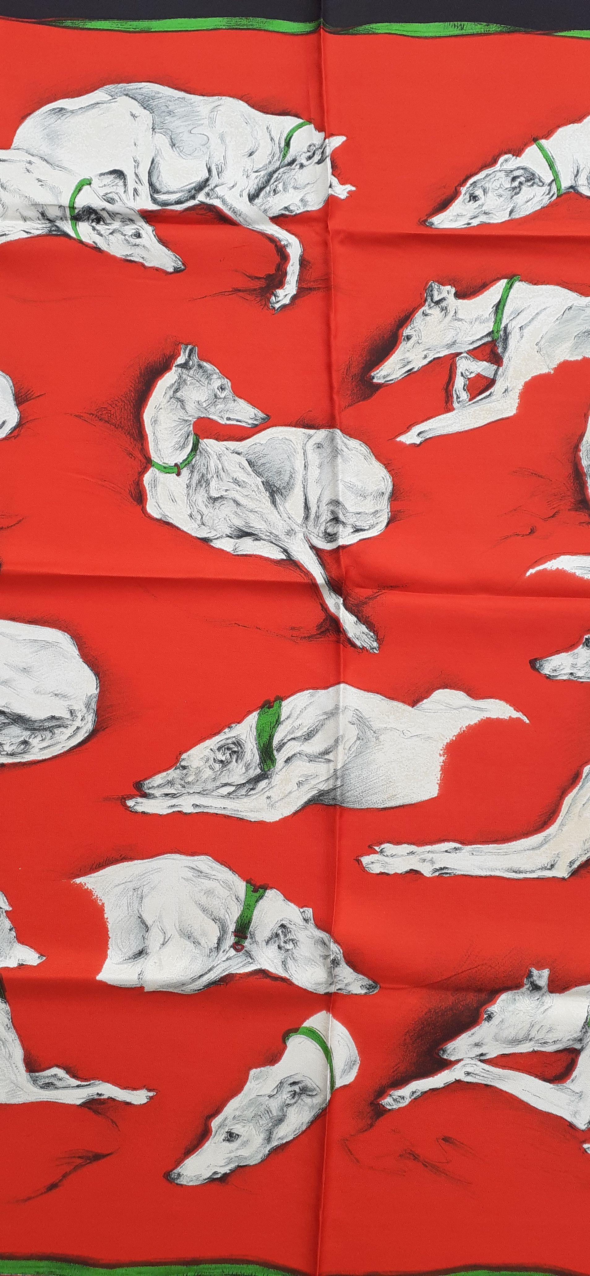 Women's Hermès Silk Scarf Les Lévriers Greyhound Dogs Xavier De Poret 90 cm