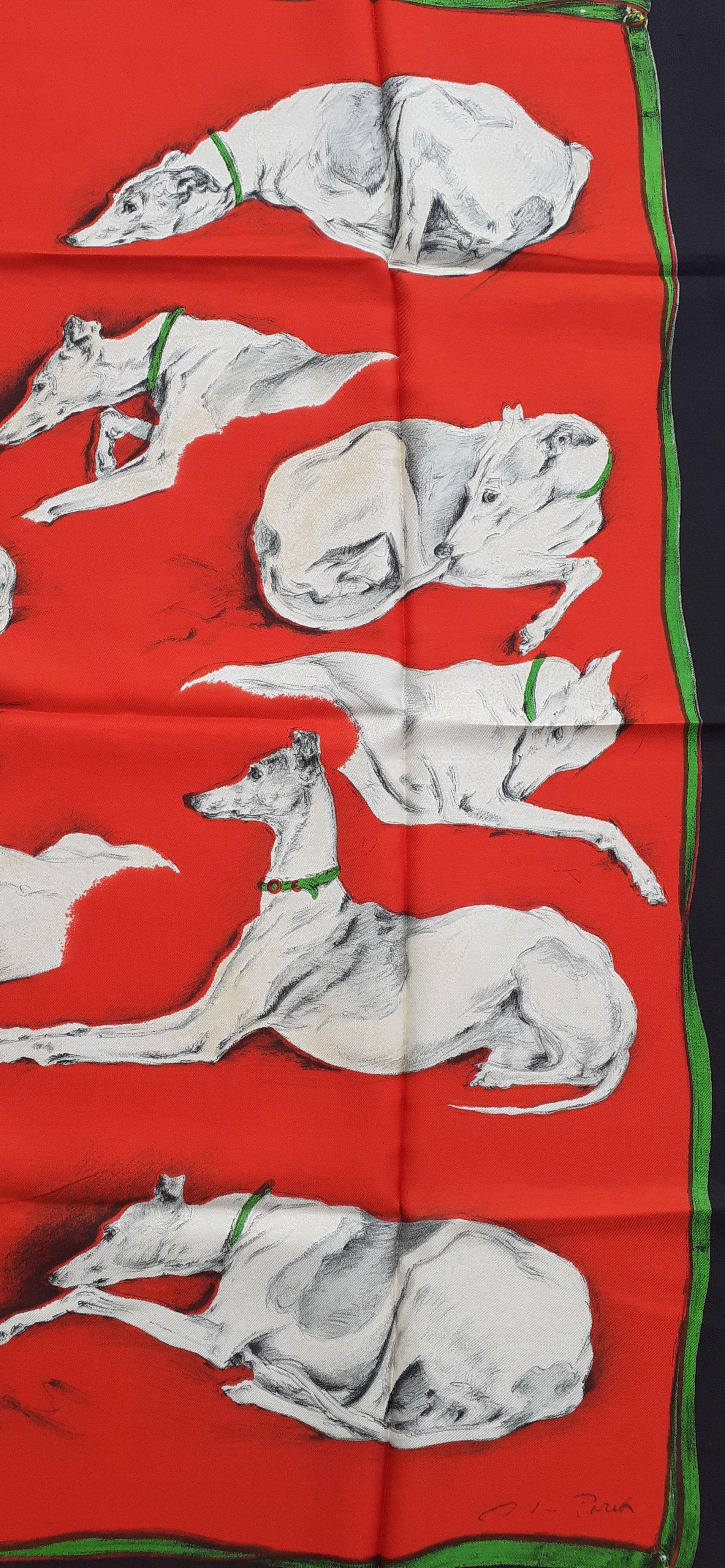 Hermès Silk Scarf Les Lévriers Greyhound Dogs Xavier De Poret 90 cm 1