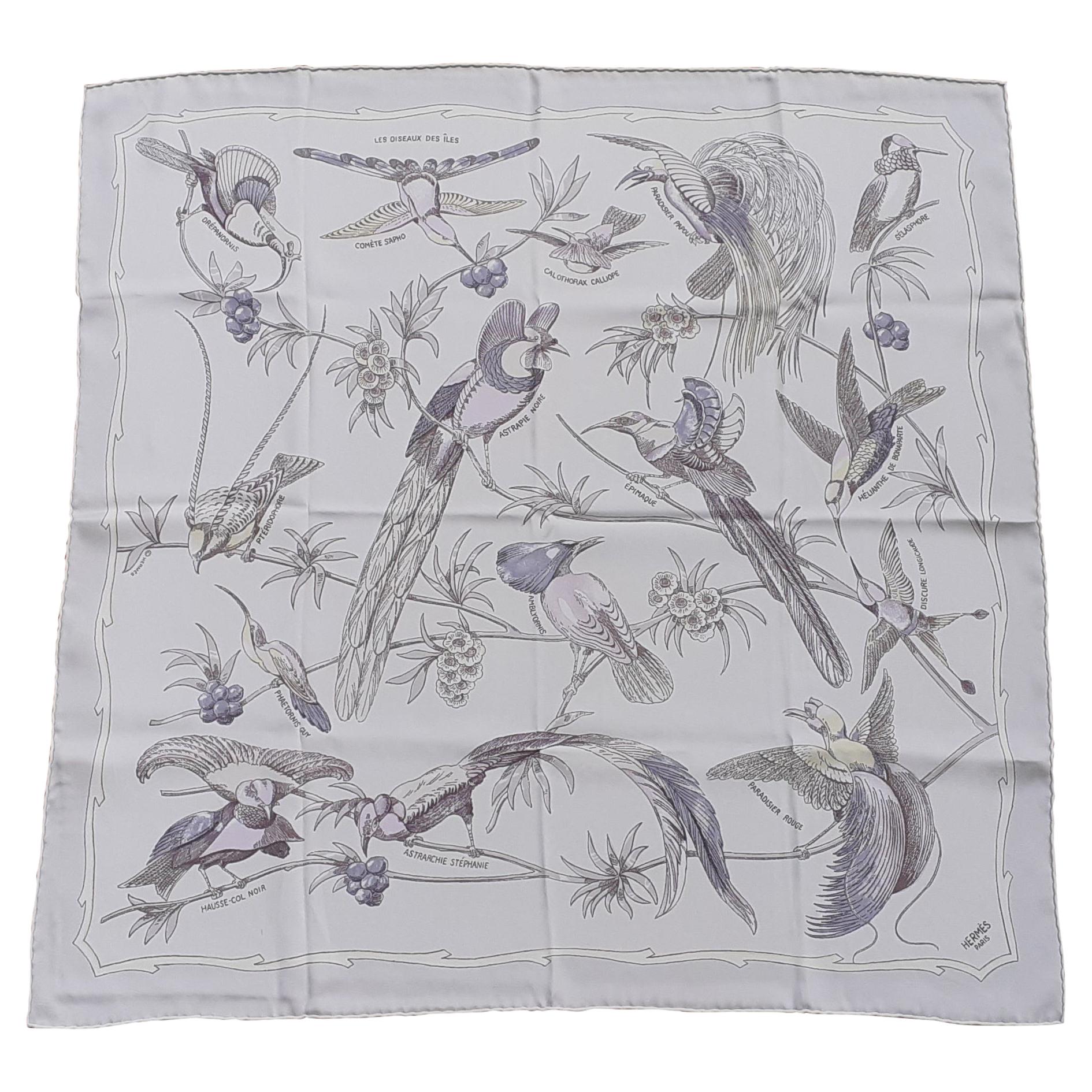 Hermès Silk Scarf Les Oiseaux des Iles Charles Pittner 66 cm RARE For Sale