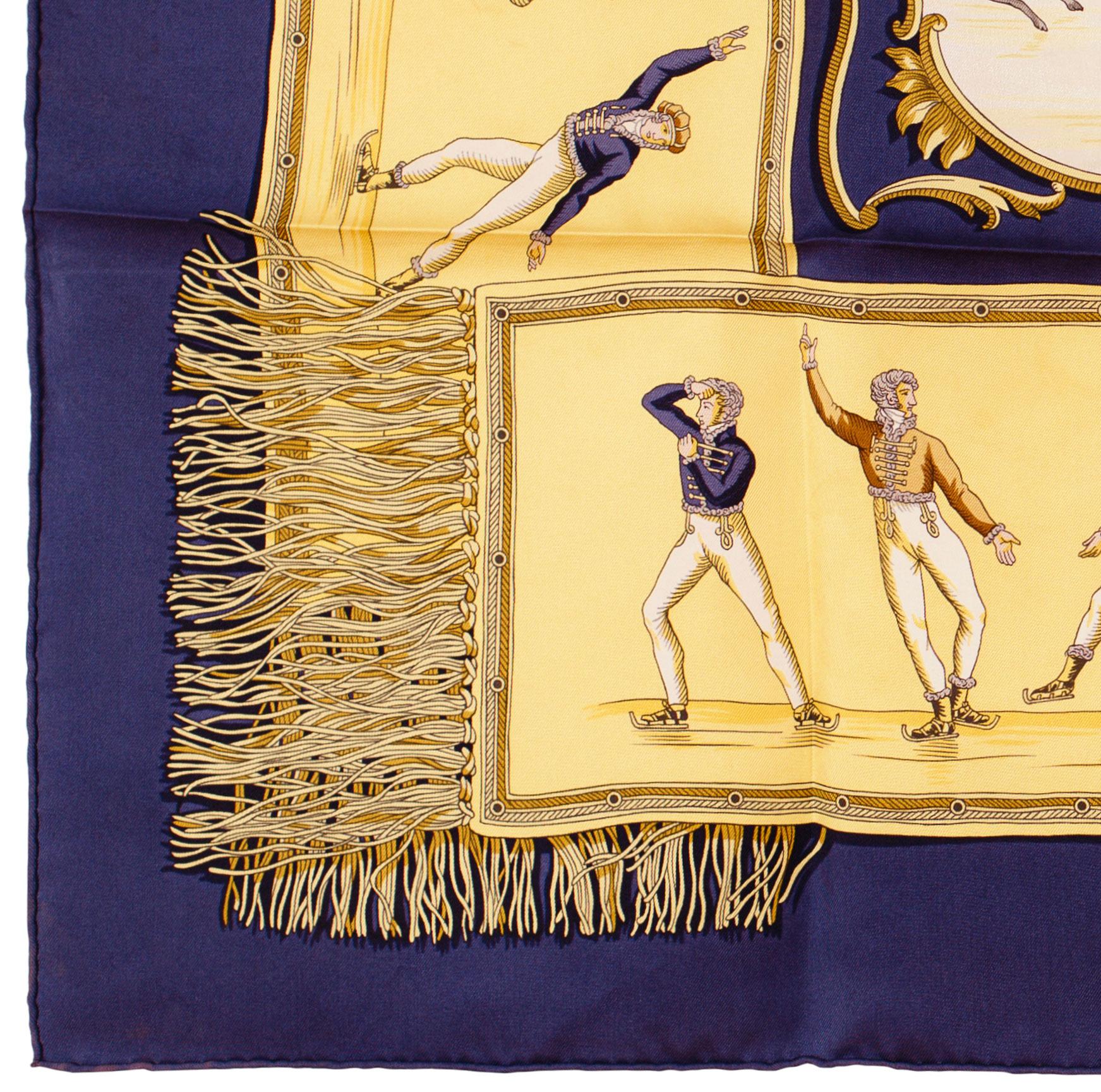 Pañuelo de seda Hermes - Les Plaisirs Du Froid - Azul - ¡Excelente estado!! en venta 6