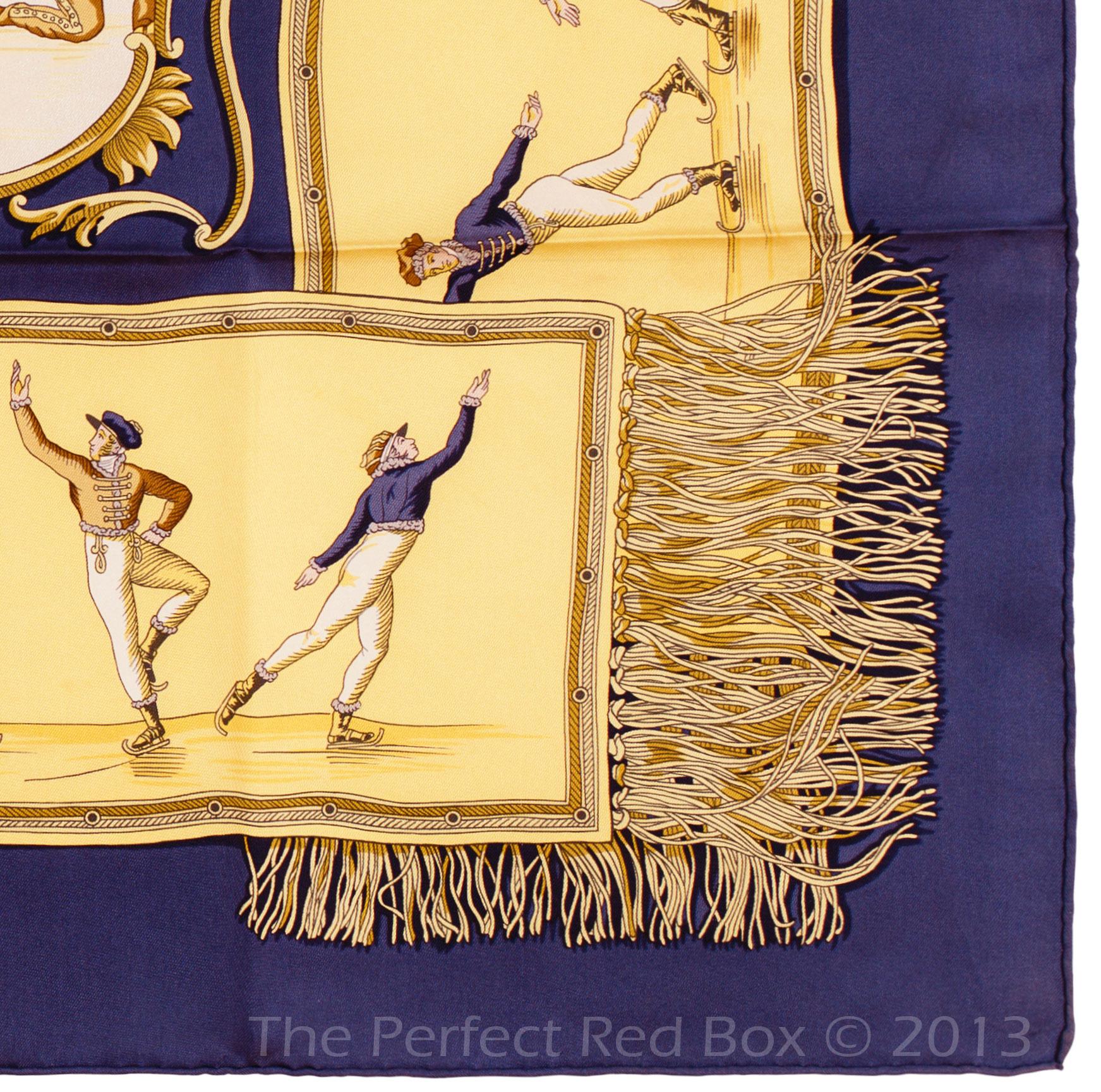 Pañuelo de seda Hermes - Les Plaisirs Du Froid - Azul - ¡Excelente estado!! en venta 8