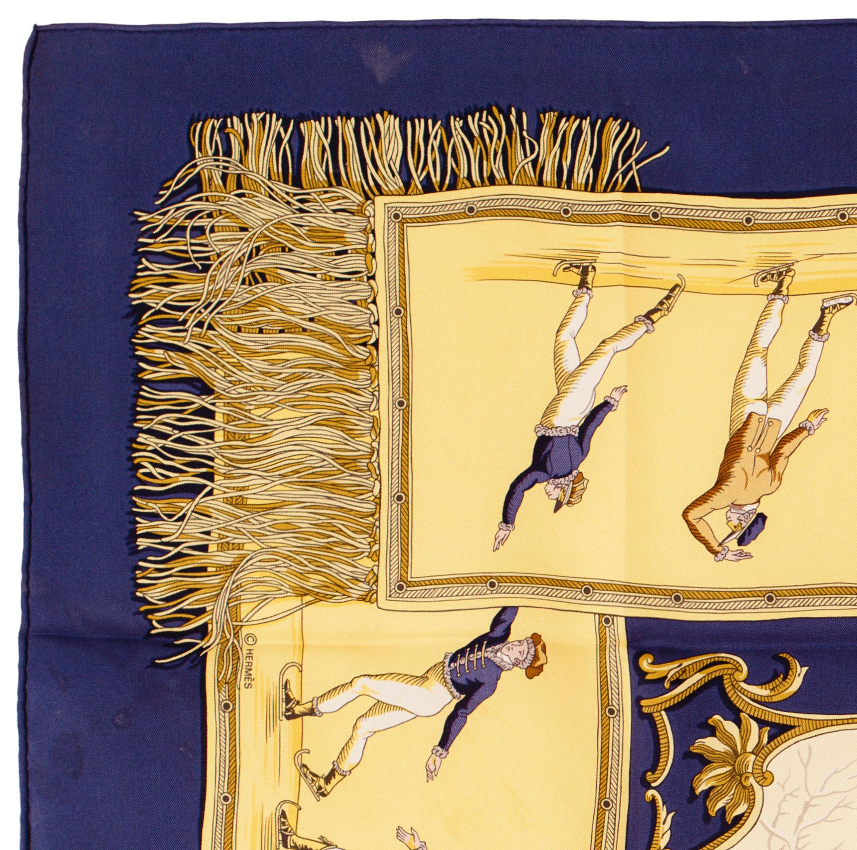 De las mujeres Pañuelo de seda Hermes - Les Plaisirs Du Froid - Azul - ¡Excelente estado!! en venta
