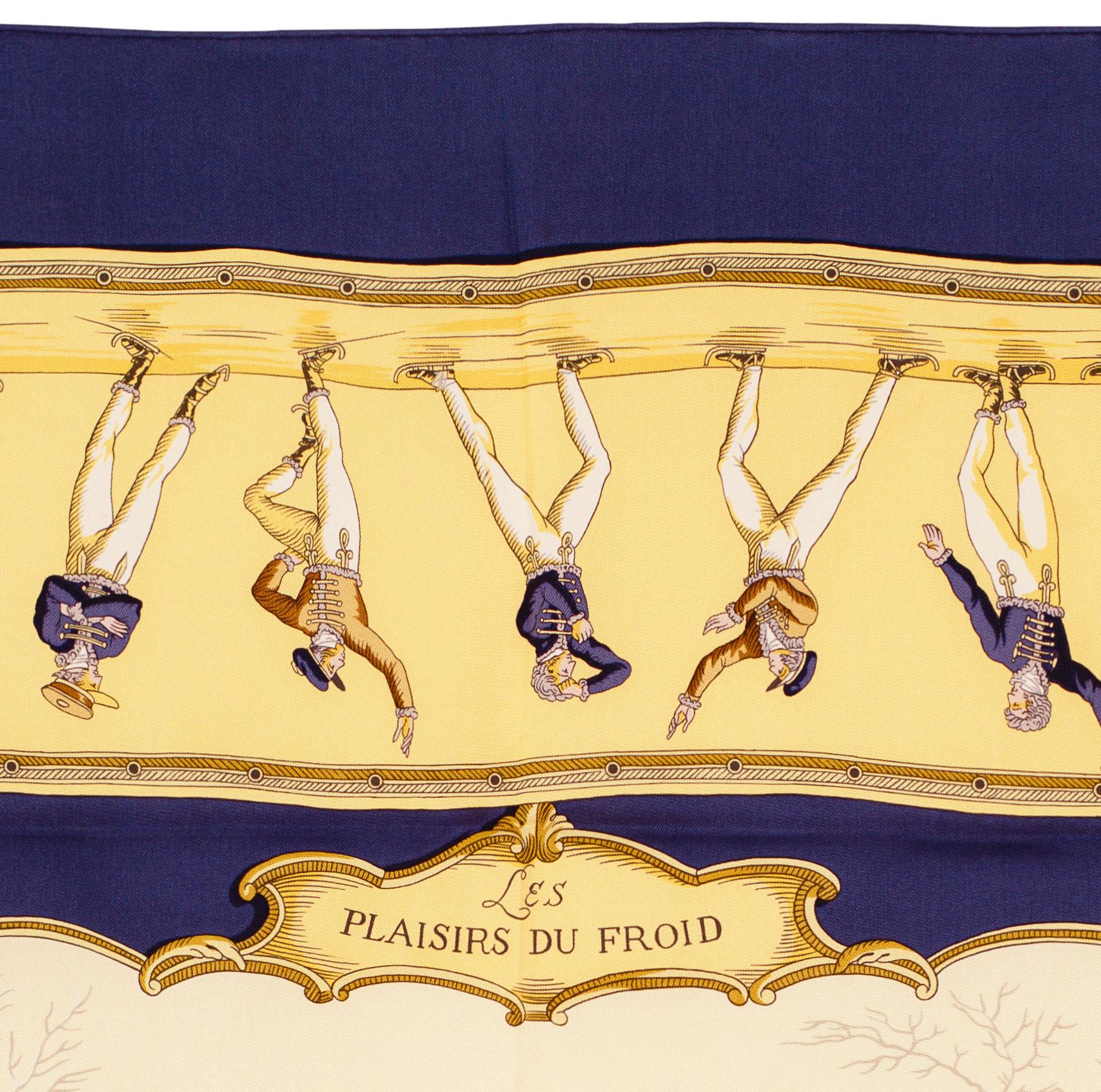 Pañuelo de seda Hermes - Les Plaisirs Du Froid - Azul - ¡Excelente estado!! en venta 1