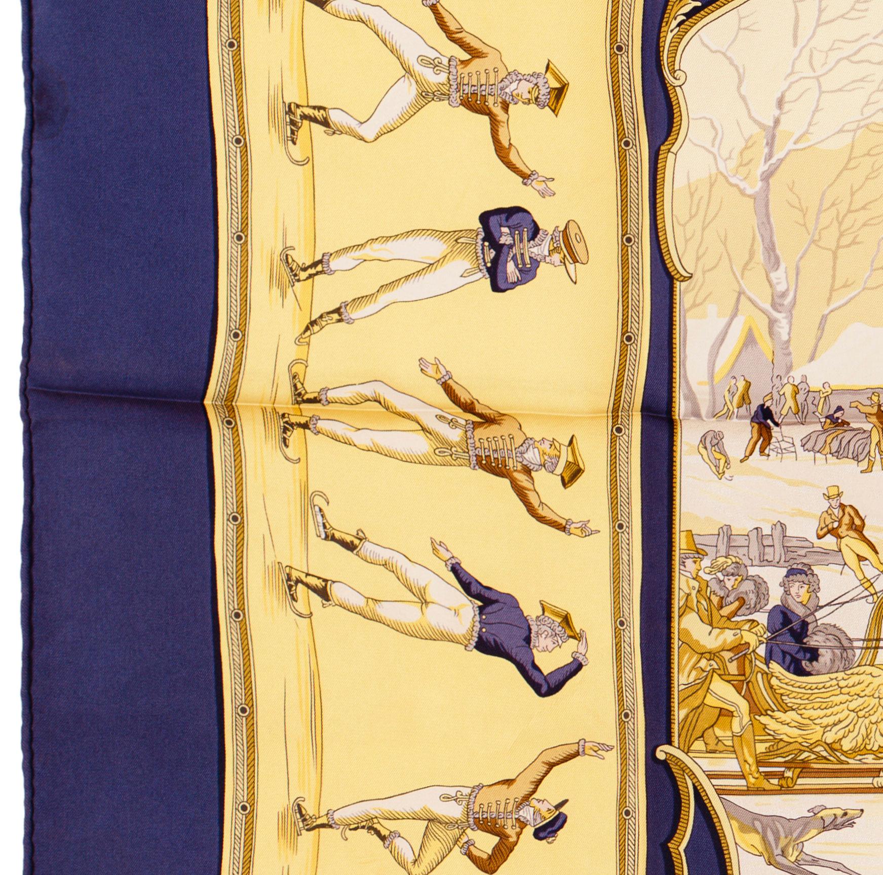 Pañuelo de seda Hermes - Les Plaisirs Du Froid - Azul - ¡Excelente estado!! en venta 3