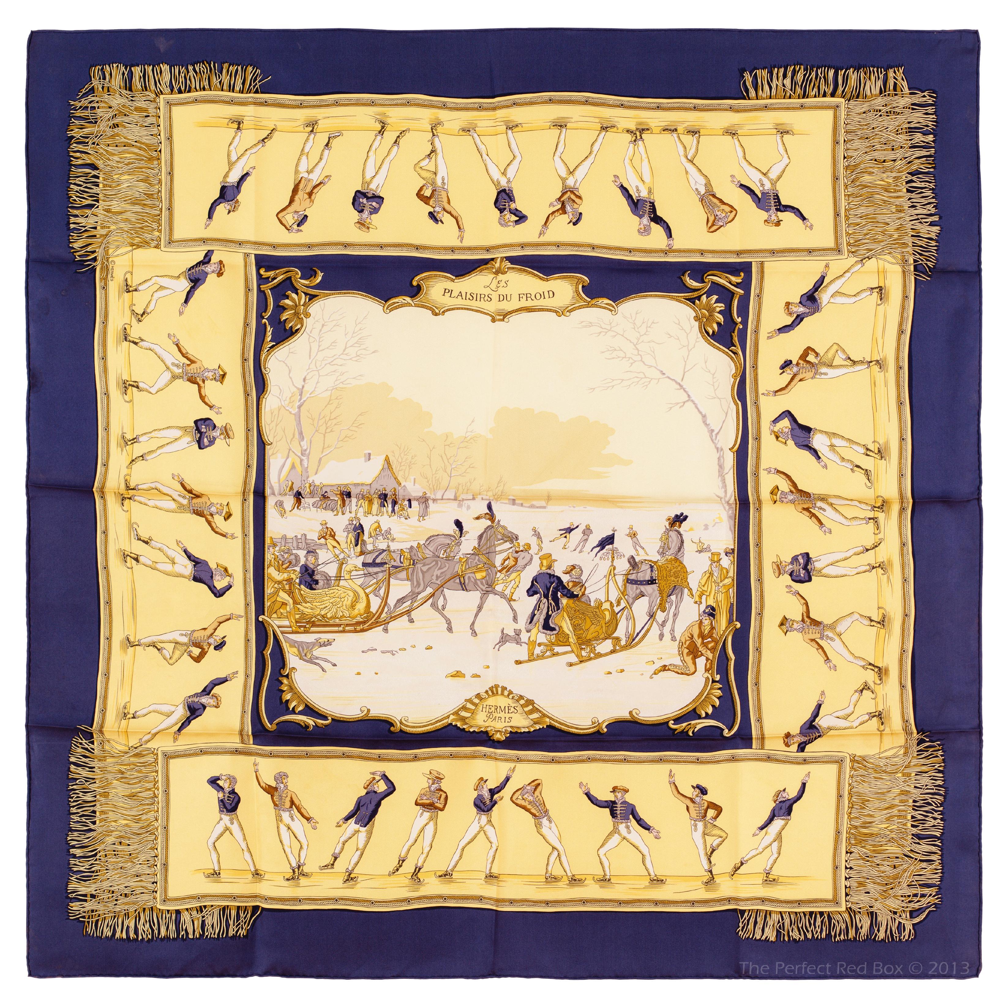 Pañuelo de seda Hermes - Les Plaisirs Du Froid - Azul - ¡Excelente estado!! en venta