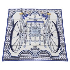 Hermès Silk Scarf Les Roues de Phaeton Ivory Blue 90 cm