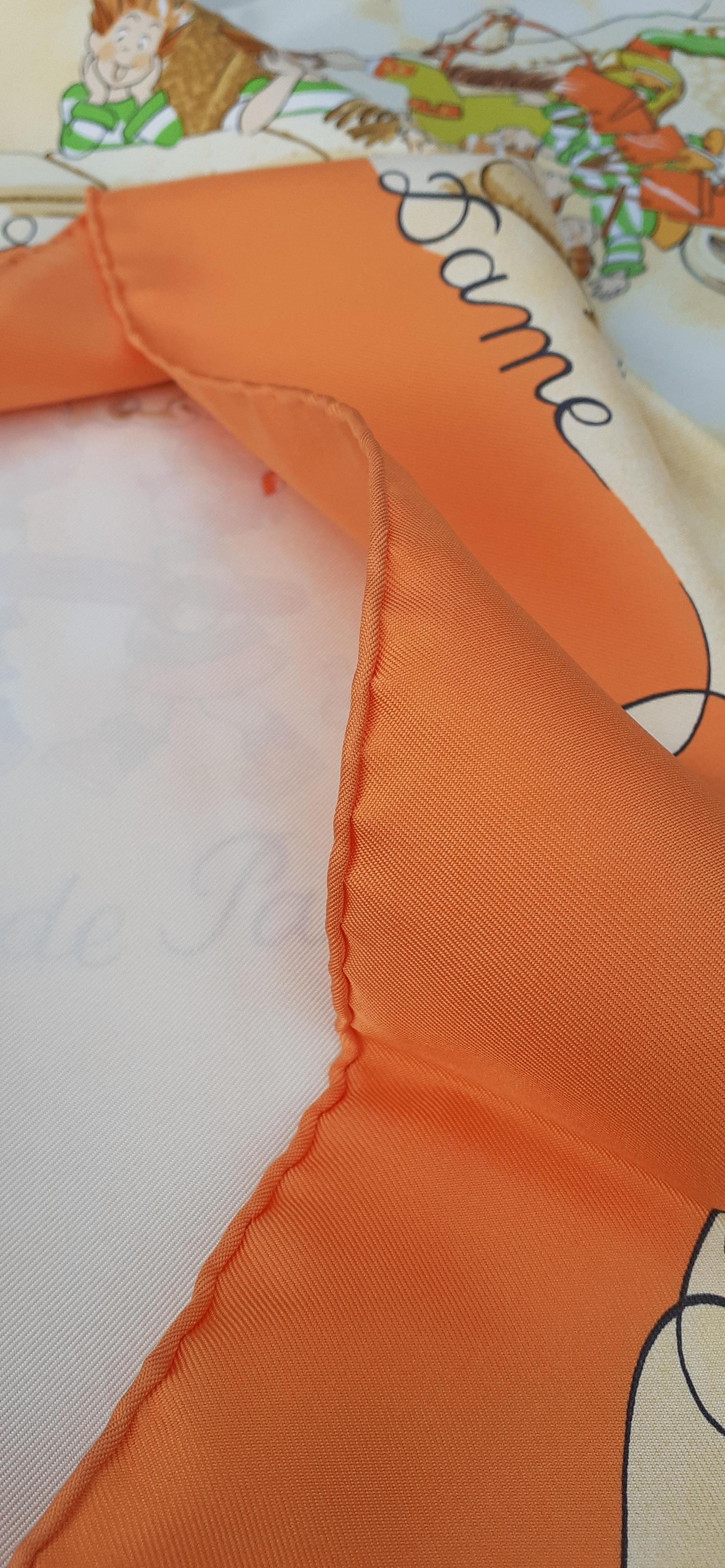 Hermès Silk Scarf Les Triplés Triplets Nicole Lambert Orange 90 cm For Sale 6