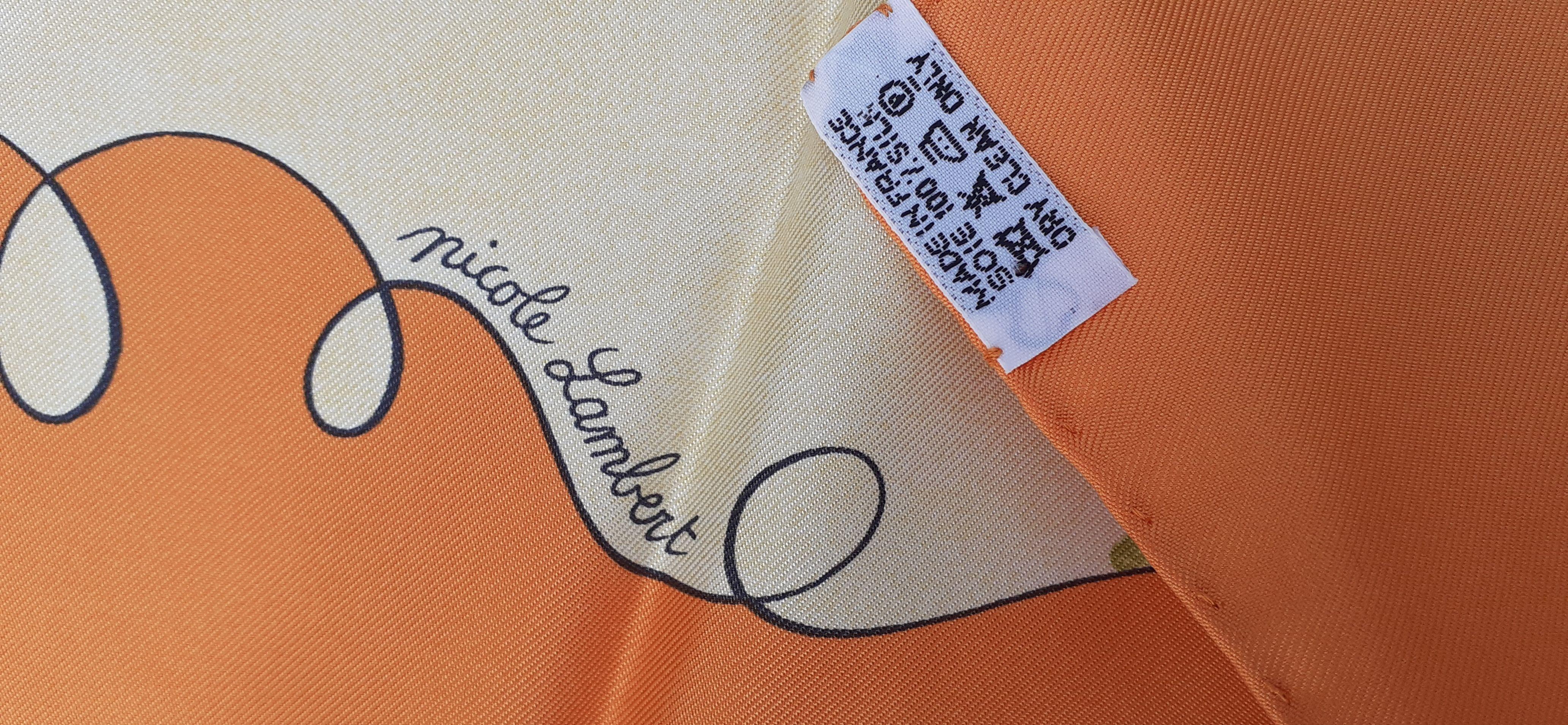 Hermès Seidenschal Les Triplés Triplets Nicole Lambert Orange 90 cm im Angebot 5