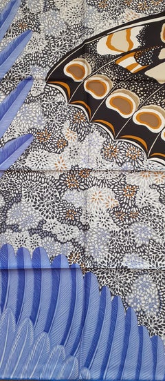 Hermès Silk Scarf L'Esprit De La Forêt Butterfly Black Blue 90 cm