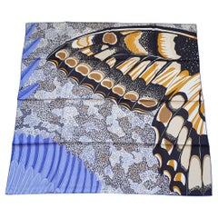 Hermès Silk Scarf L'Esprit De La Forêt Butterfly Black Blue 90 cm