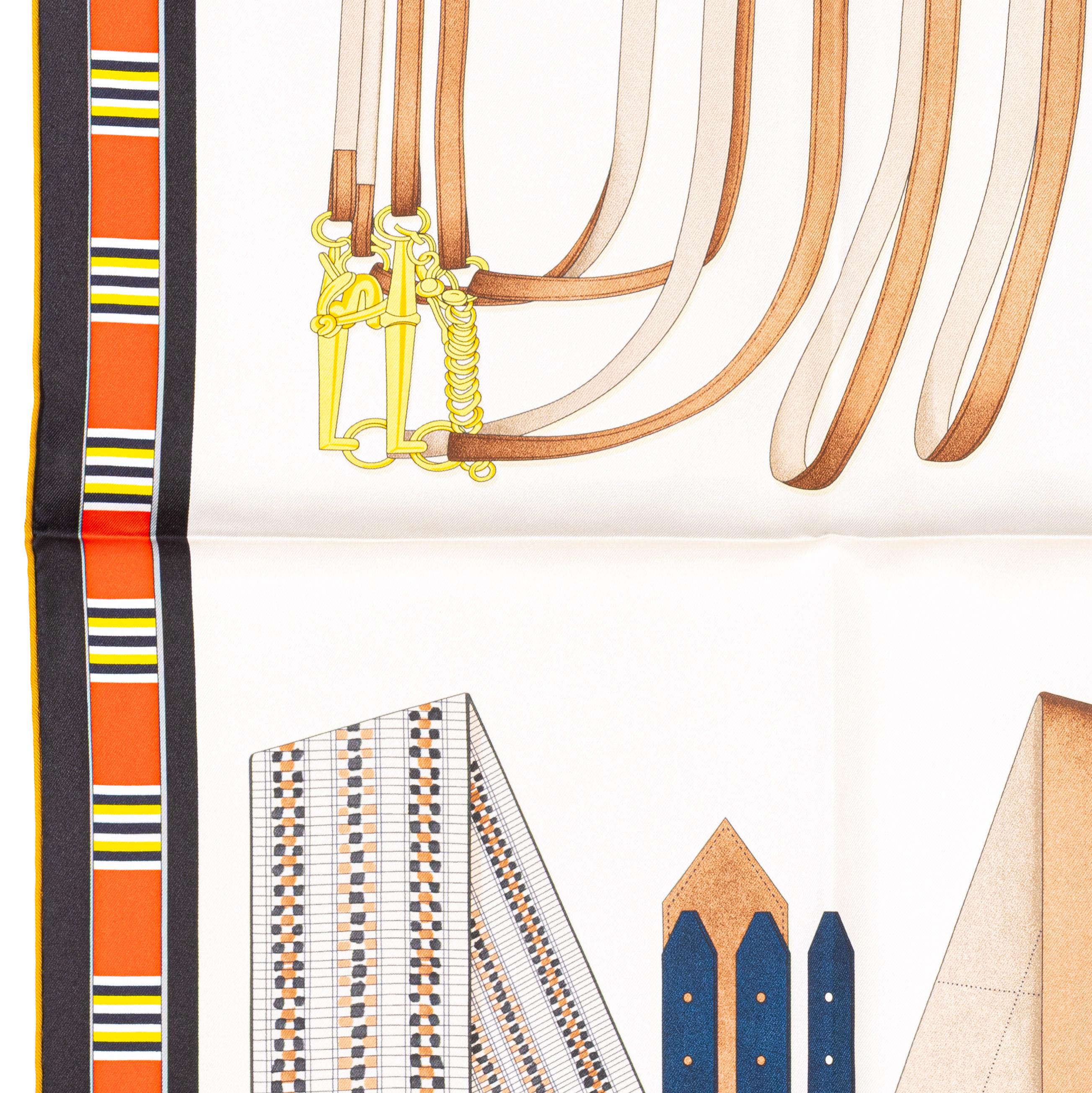 Pañuelo de seda Hermes Lettres Équestres - Crème - Jaune - Nueva Etiqueta de la Tienda en venta 5