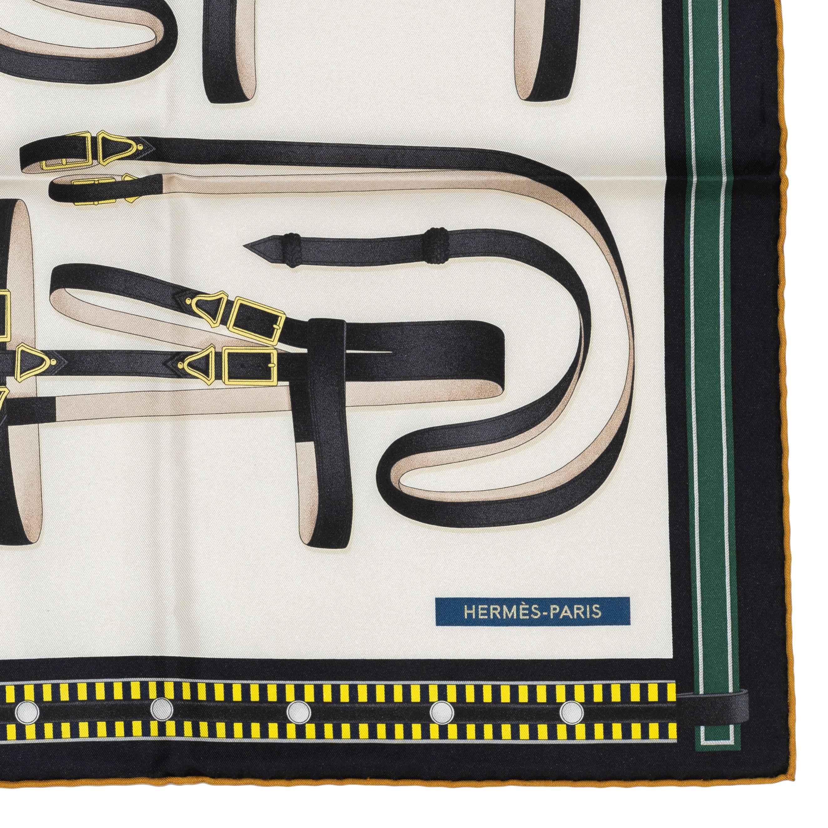 Hermes Silk Scarf Lettres Équestres – Crème – Jaune - New Store Tag For Sale 6