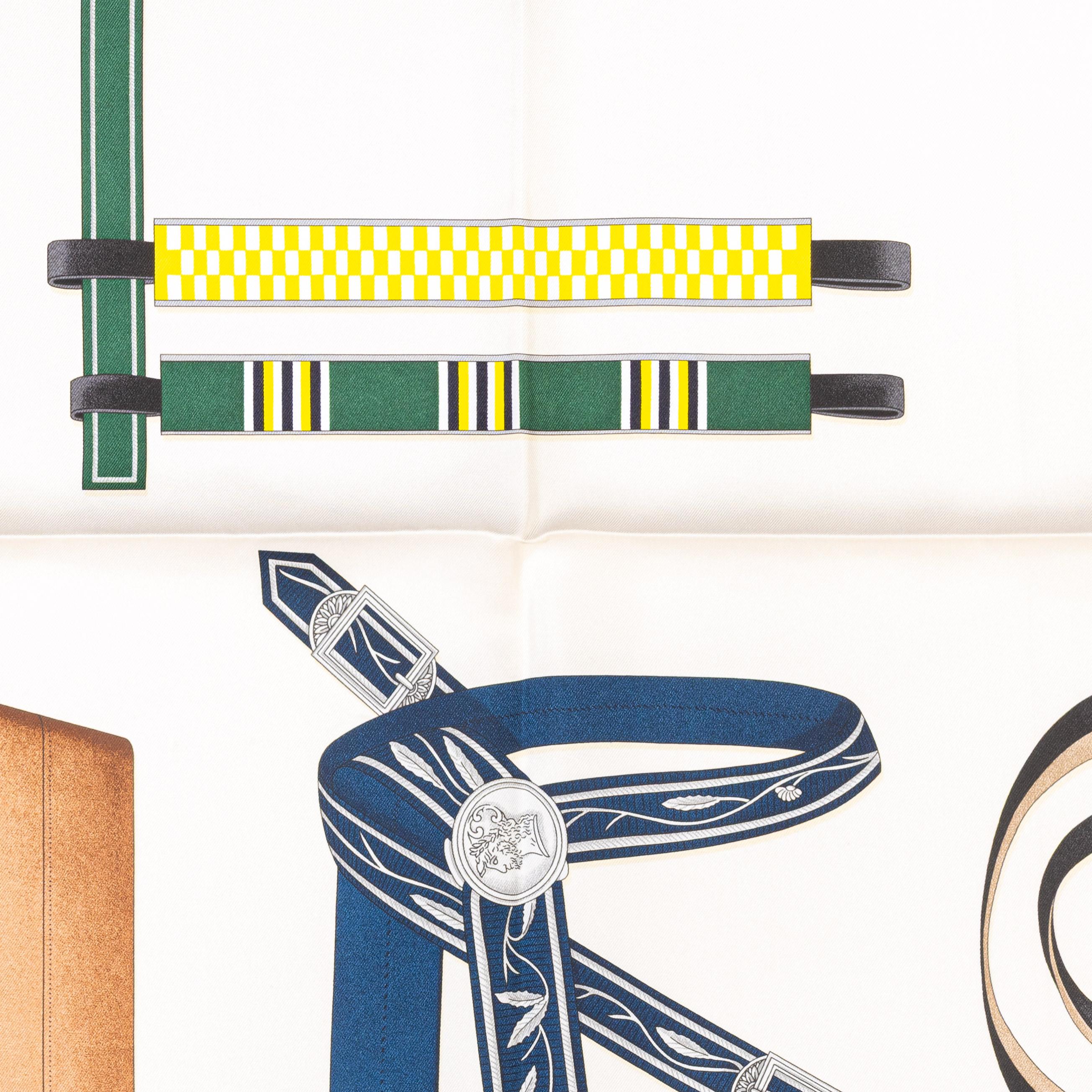 Pañuelo de seda Hermes Lettres Équestres - Crème - Jaune - Nueva Etiqueta de la Tienda en venta 6