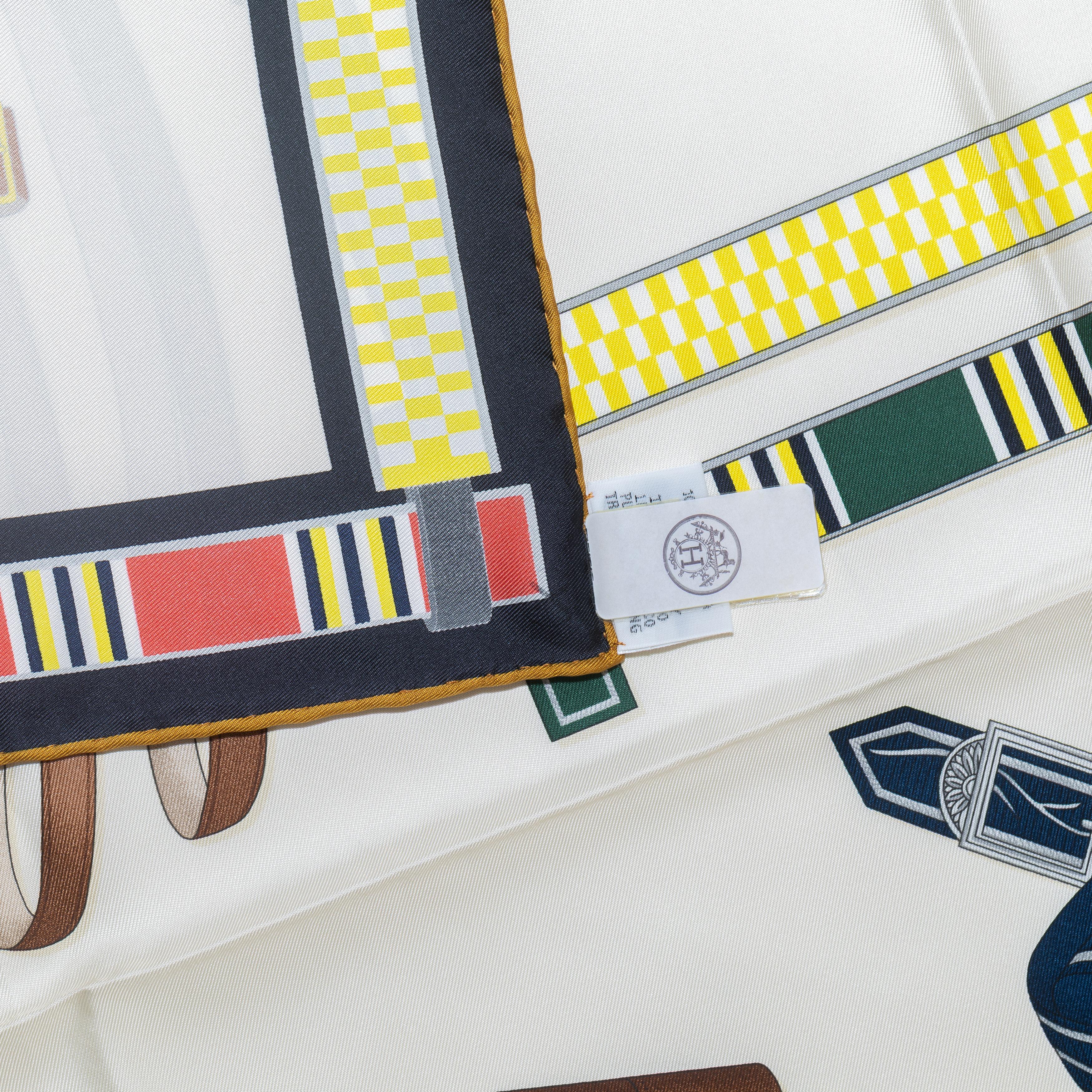 Hermes Silk Scarf Lettres Équestres – Crème – Jaune - New Store Tag For Sale 7
