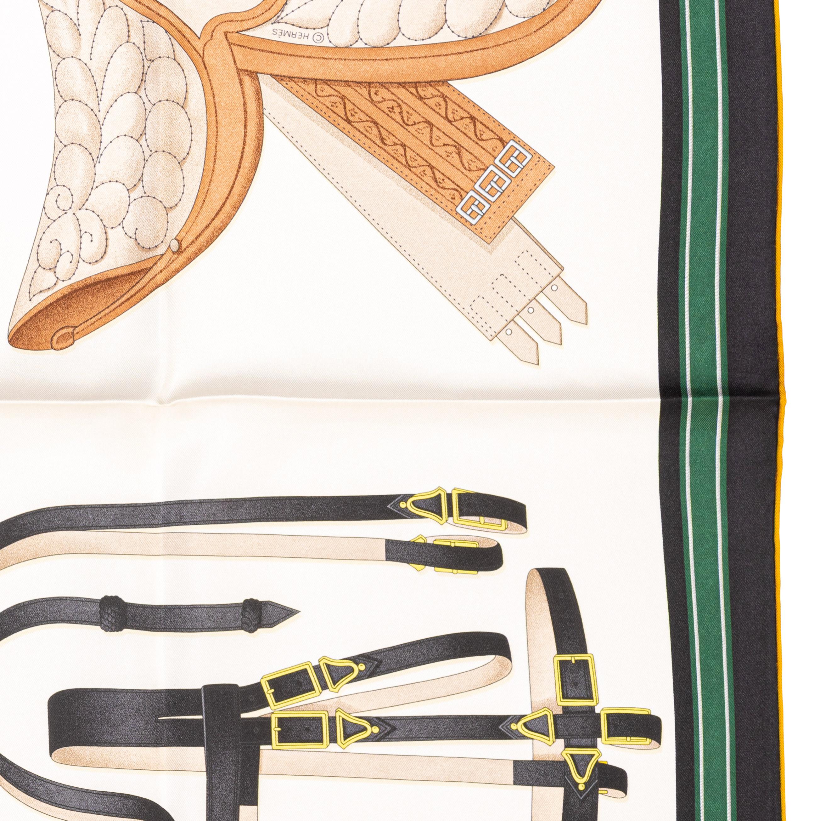 Pañuelo de seda Hermes Lettres Équestres - Crème - Jaune - Nueva Etiqueta de la Tienda en venta 7