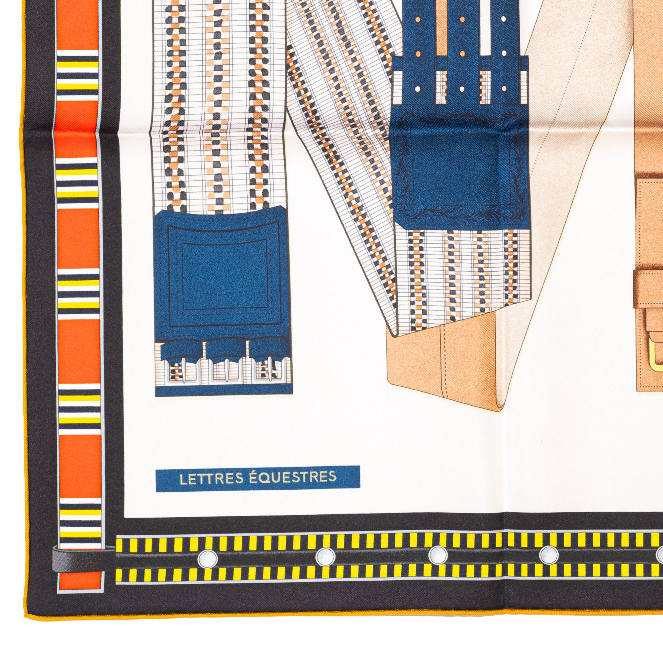 Pañuelo de seda Hermes Lettres Équestres - Crème - Jaune - Nueva Etiqueta de la Tienda en venta 8