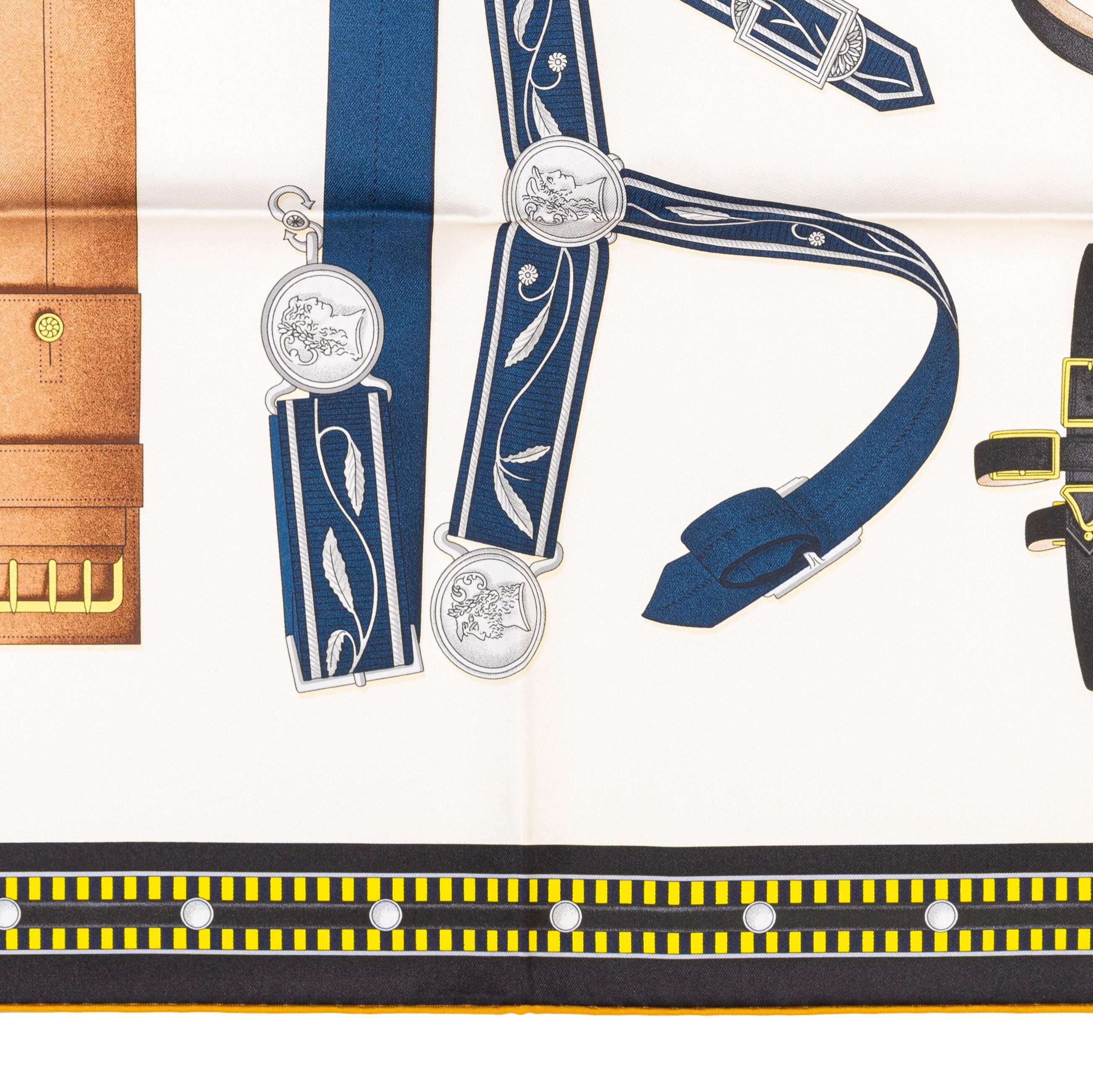 Pañuelo de seda Hermes Lettres Équestres - Crème - Jaune - Nueva Etiqueta de la Tienda en venta 9