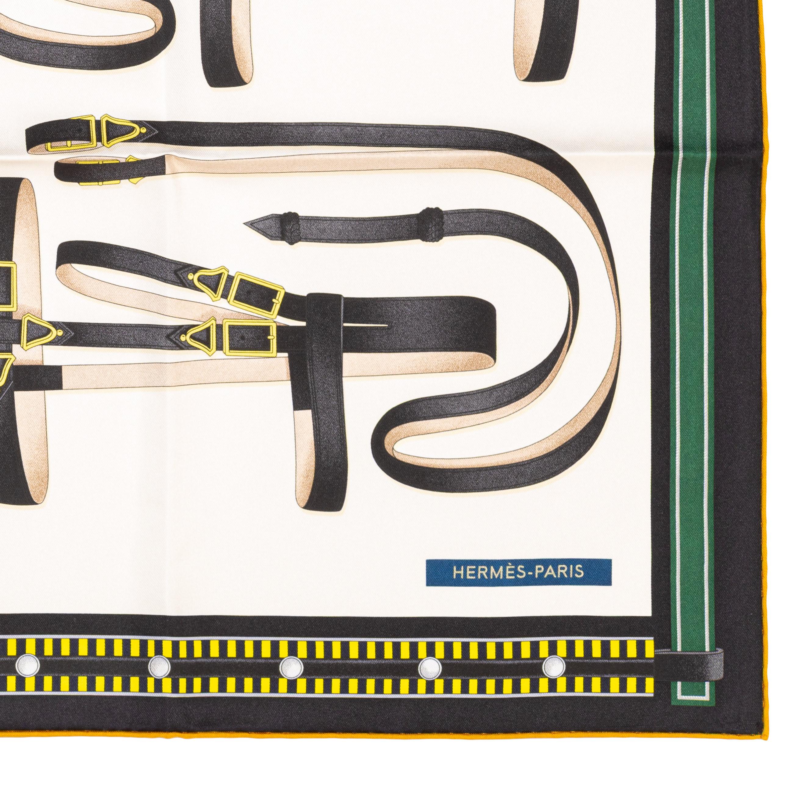 Pañuelo de seda Hermes Lettres Équestres - Crème - Jaune - Nueva Etiqueta de la Tienda en venta 10