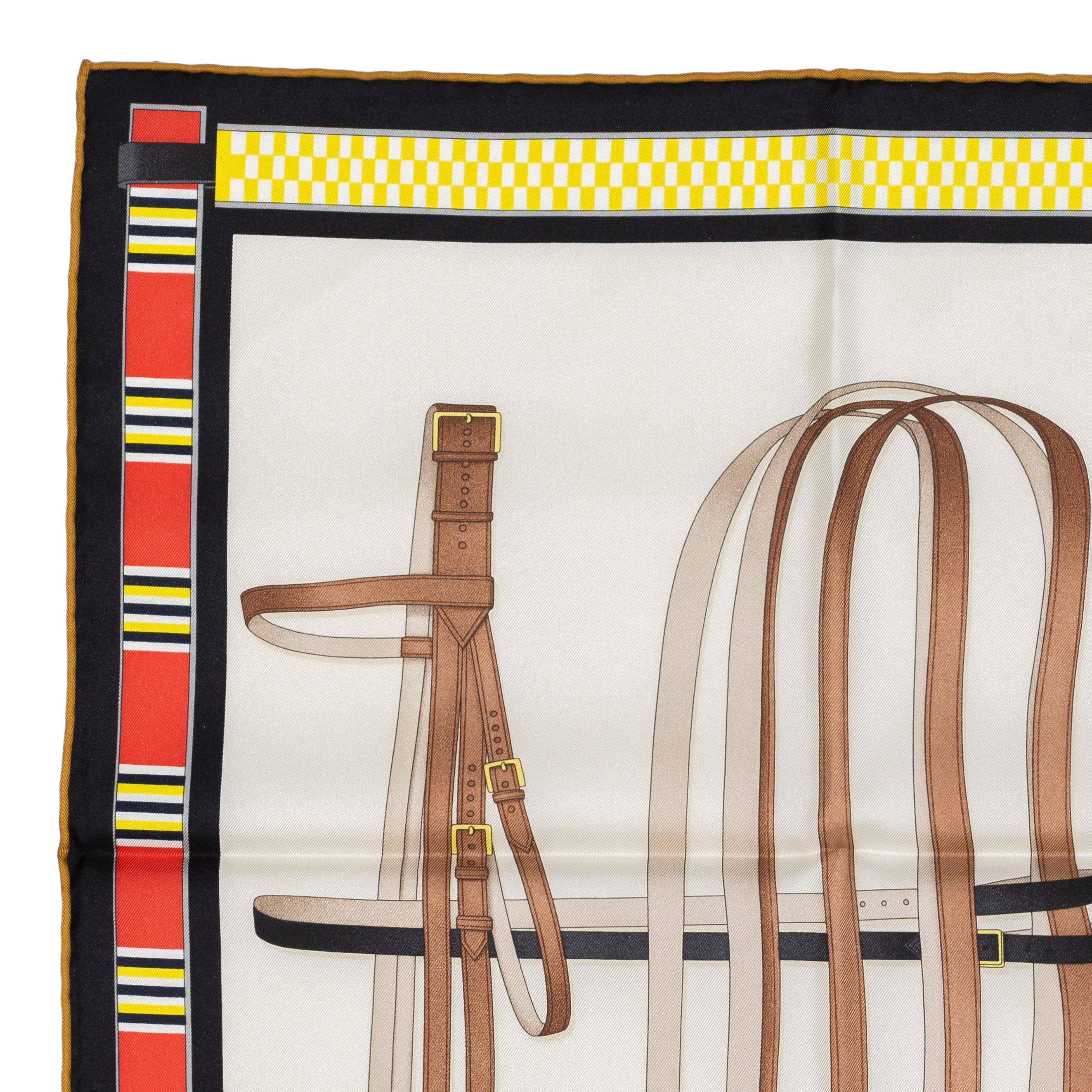 Beige Hermes Silk Scarf Lettres Équestres – Crème – Jaune - New Store Tag For Sale