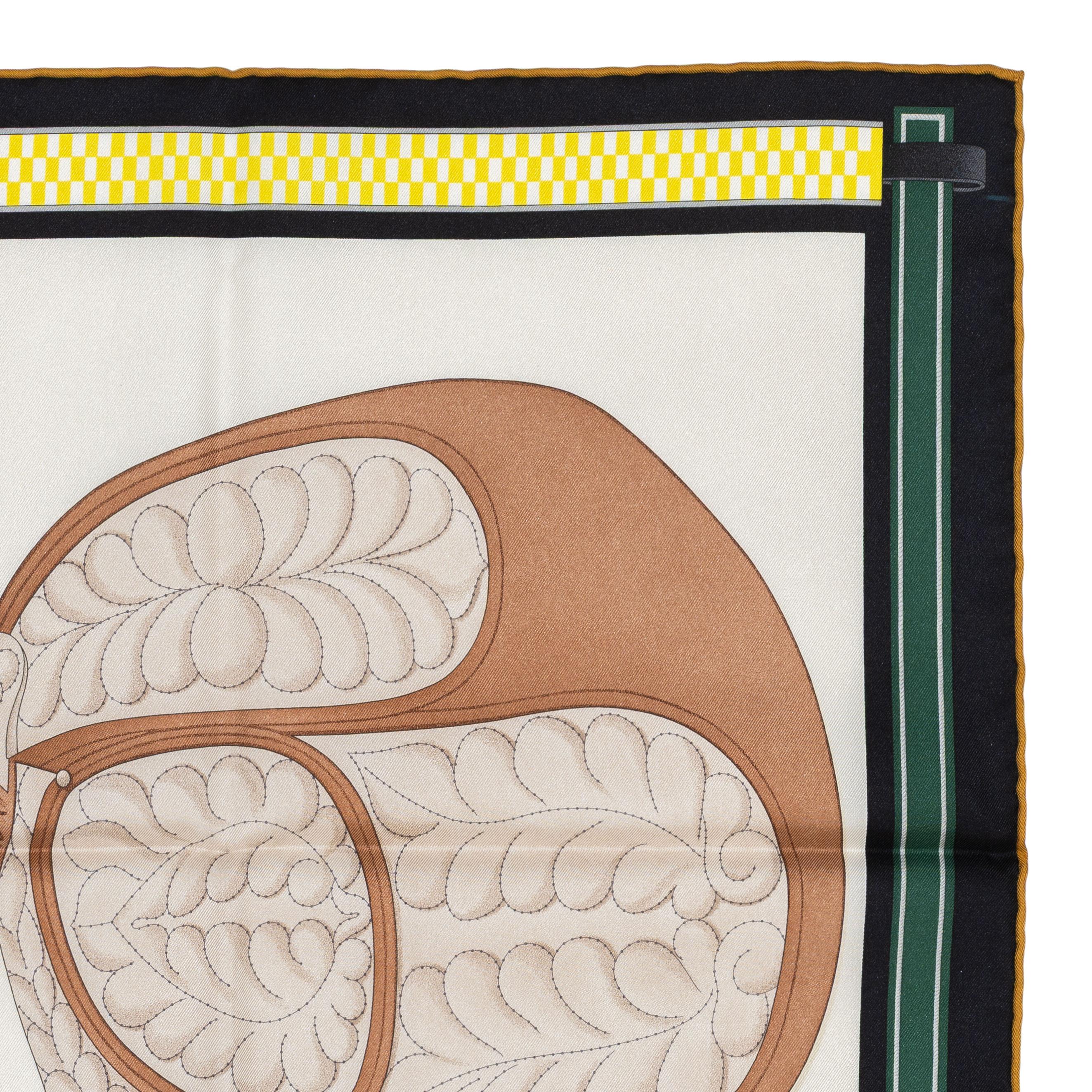 Women's Hermes Silk Scarf Lettres Équestres – Crème – Jaune - New Store Tag For Sale
