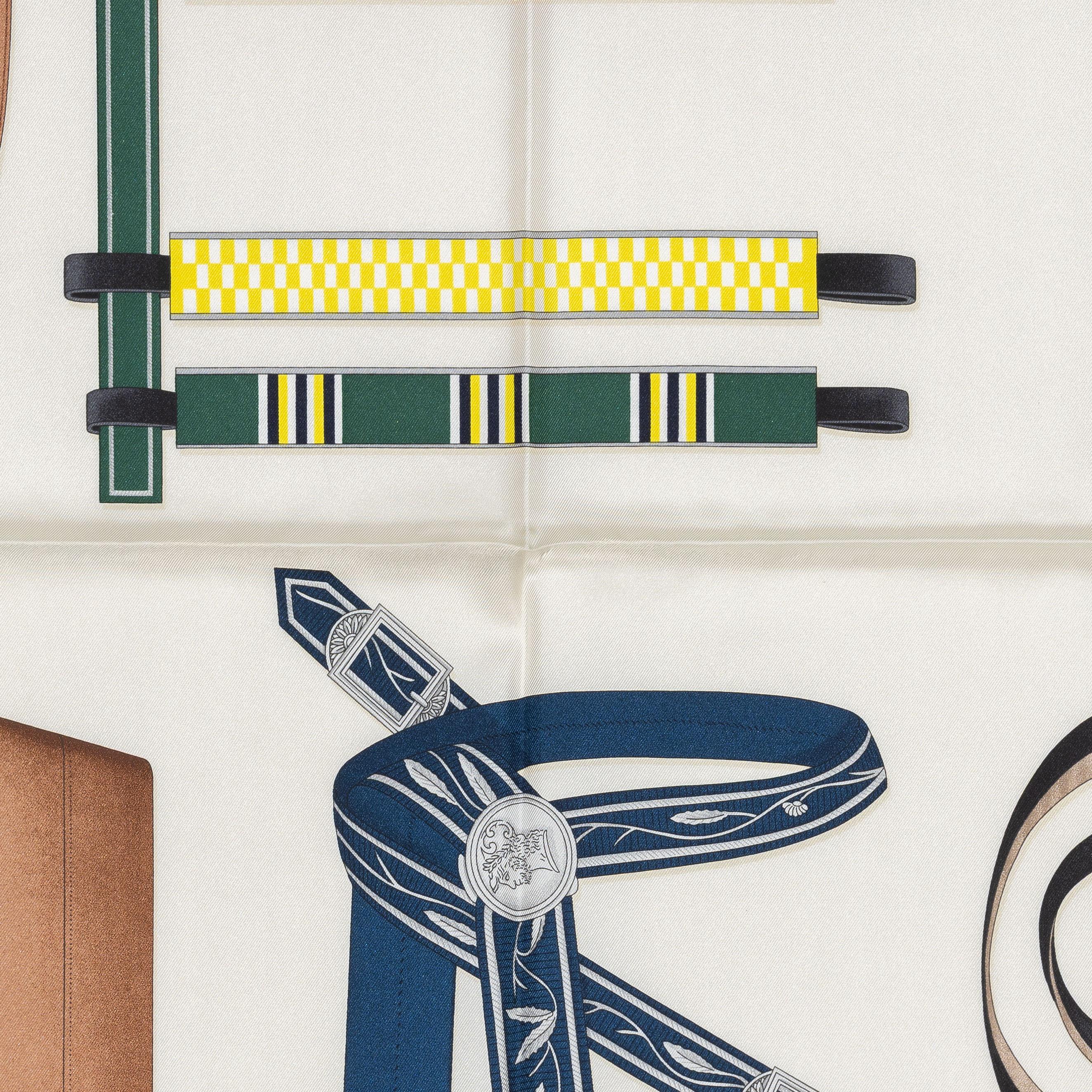 Hermes Silk Scarf Lettres Équestres – Crème – Jaune - New Store Tag For Sale 2