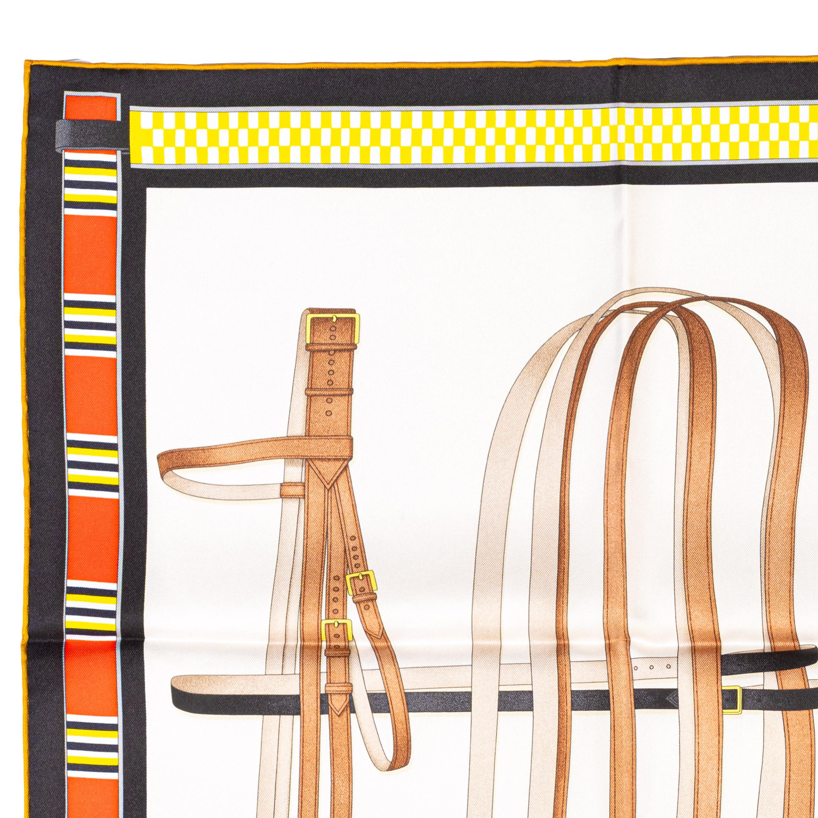 Pañuelo de seda Hermes Lettres Équestres - Crème - Jaune - Nueva Etiqueta de la Tienda en venta 2