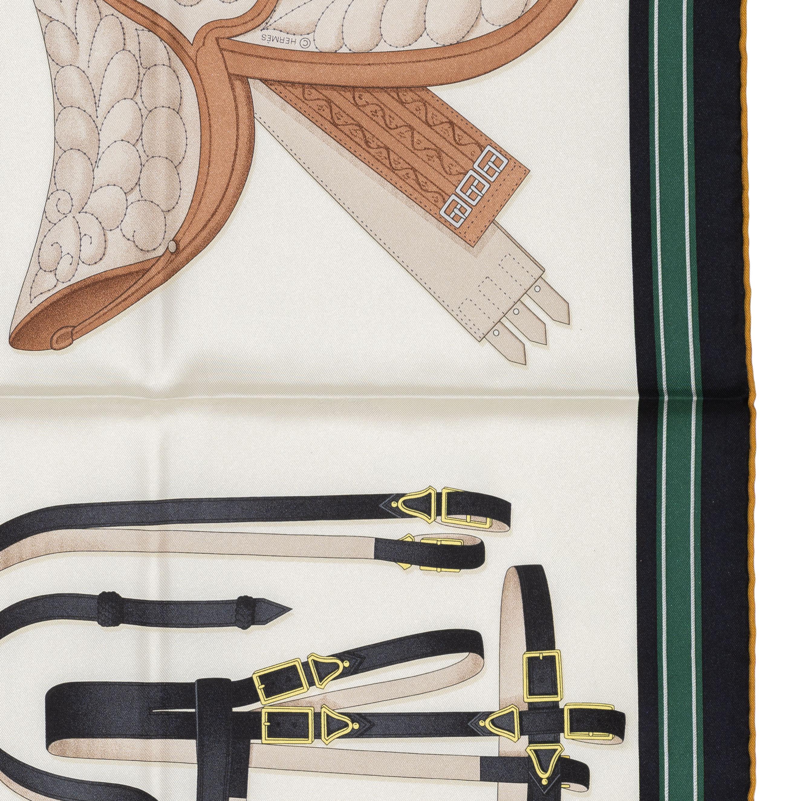 Hermes Silk Scarf Lettres Équestres – Crème – Jaune - New Store Tag For Sale 3