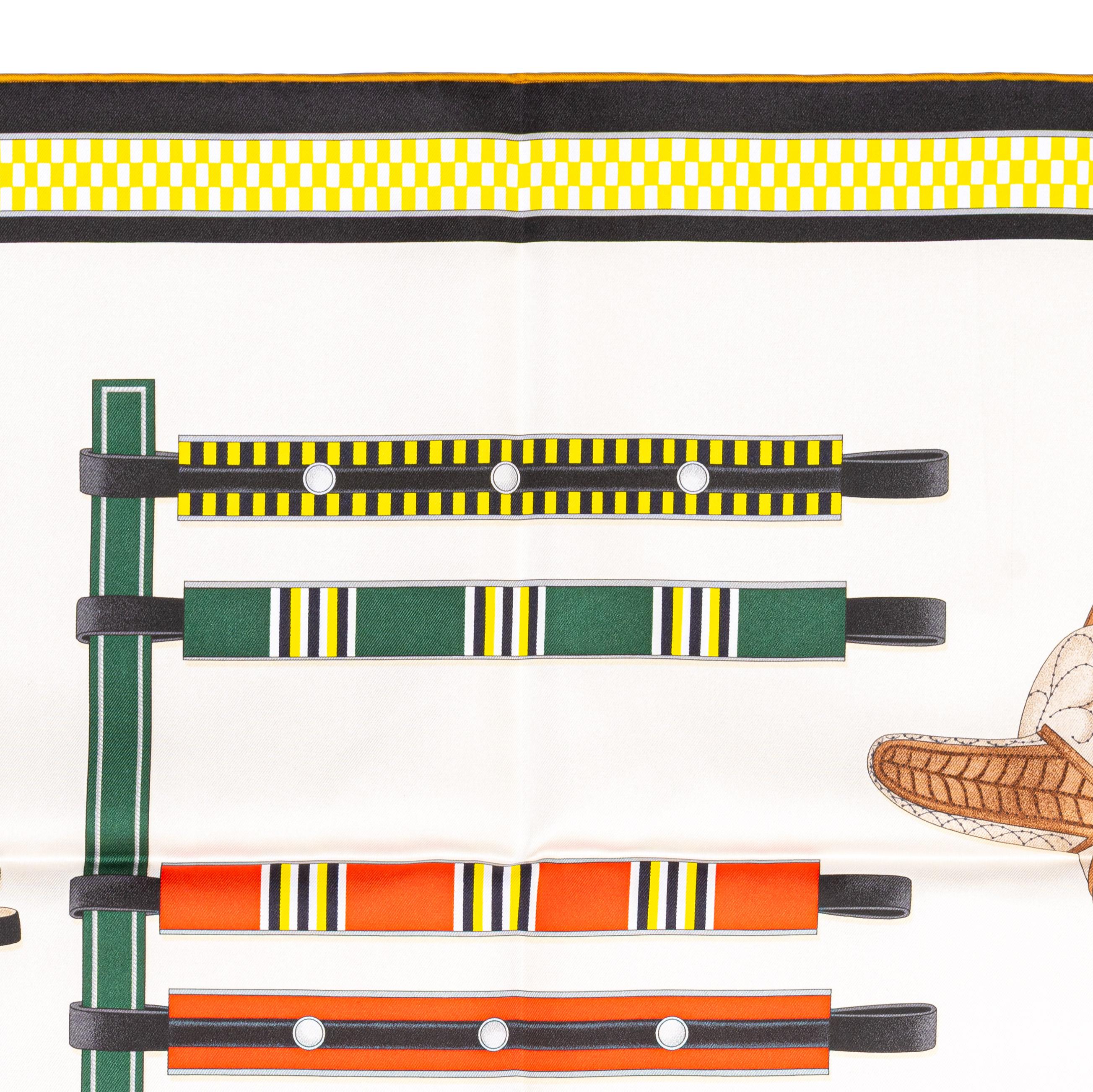 Pañuelo de seda Hermes Lettres Équestres - Crème - Jaune - Nueva Etiqueta de la Tienda en venta 3