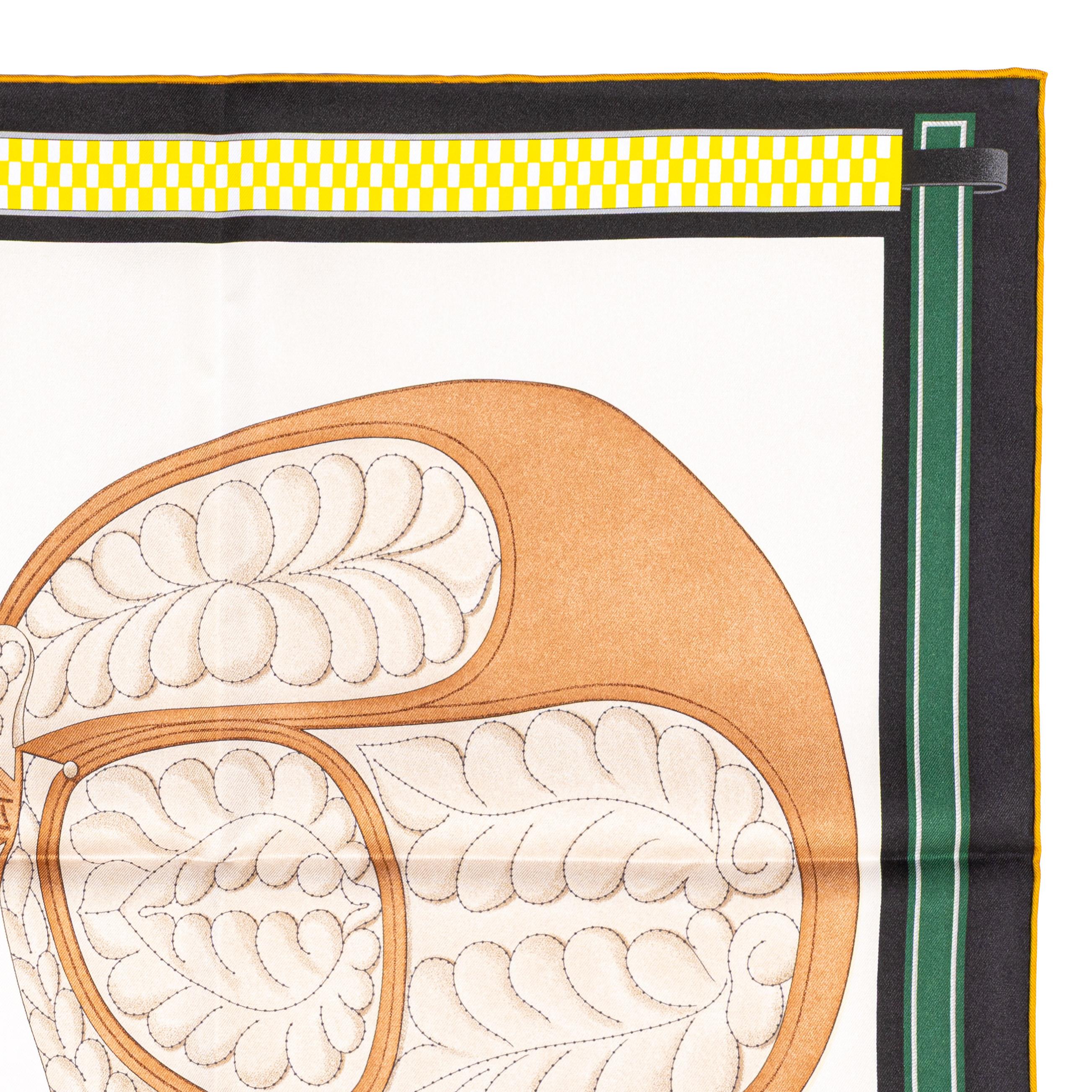 Pañuelo de seda Hermes Lettres Équestres - Crème - Jaune - Nueva Etiqueta de la Tienda en venta 4