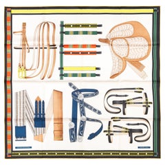 Pañuelo de seda Hermes Lettres �Équestres - Crème - Jaune - Nueva Etiqueta de la Tienda