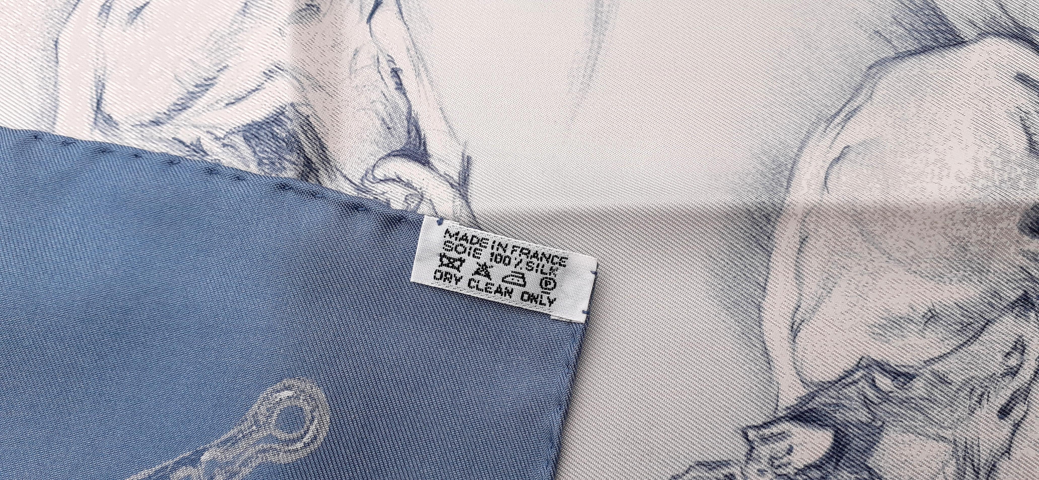 Hermès Silk Scarf Lévriers Greyhound Dogs Xavier de Poret White Blue 90 cm 8