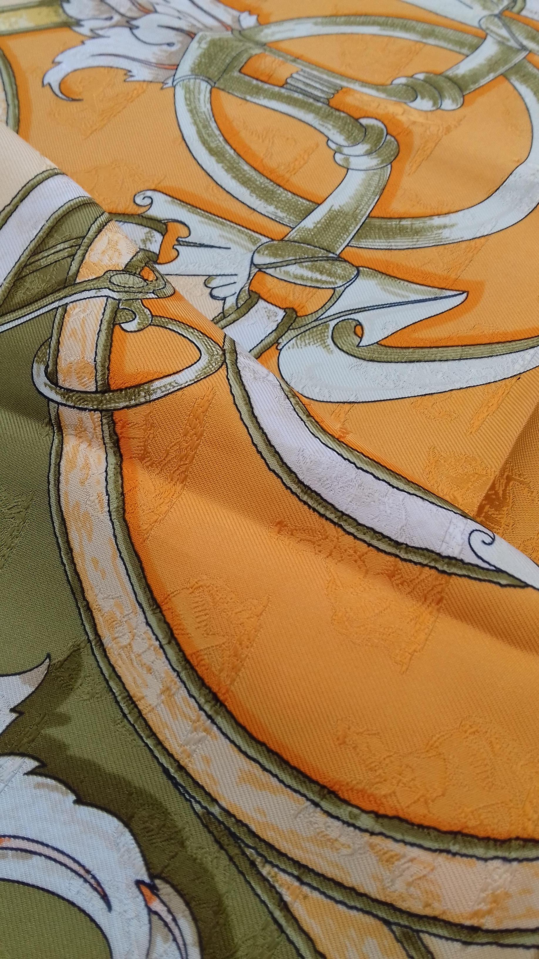 Hermès Silk Scarf L'Instruction Du Roy Henri d'Origny Orange Damask 35 inches 7