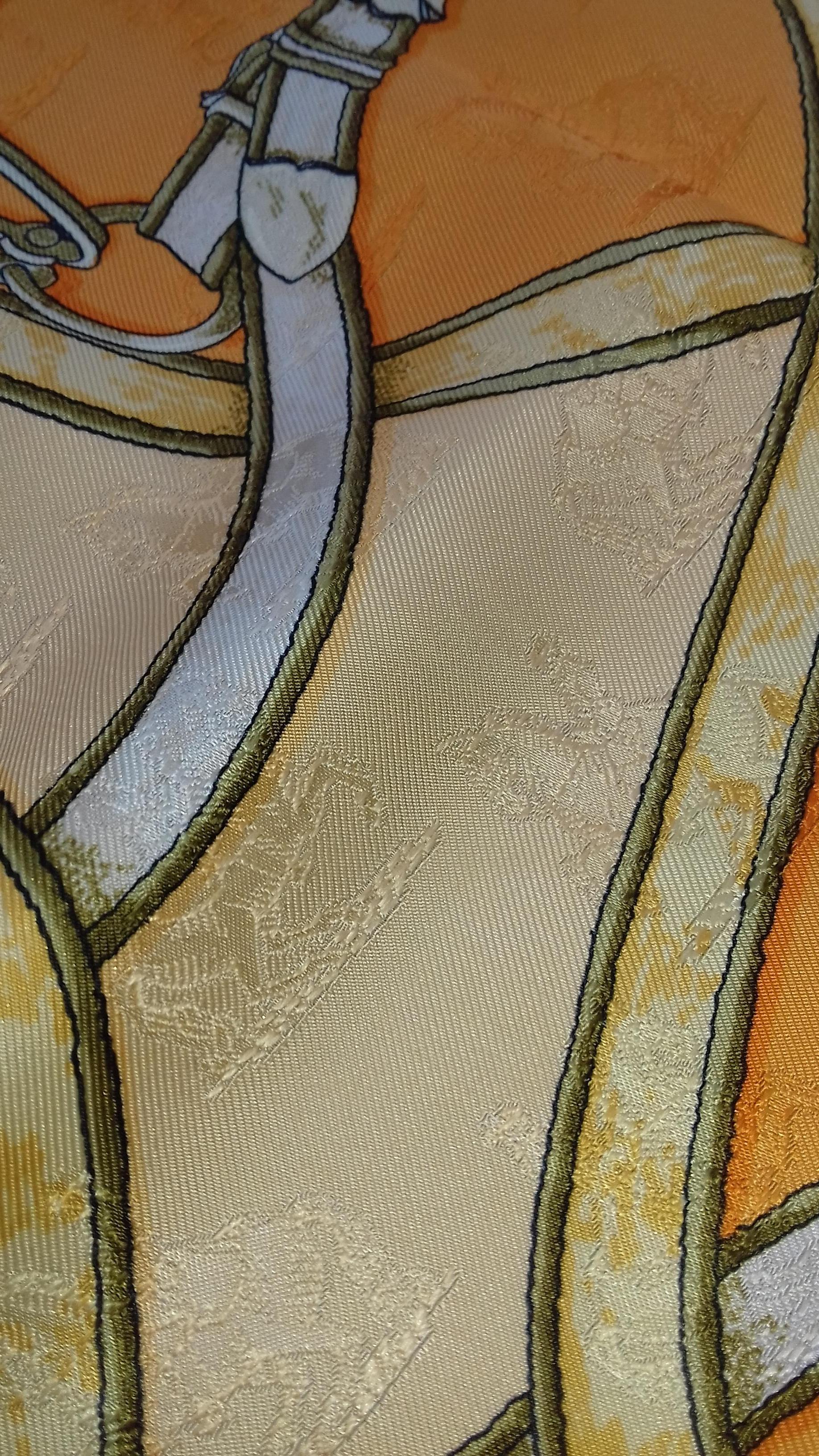 Hermès Silk Scarf L'Instruction Du Roy Henri d'Origny Orange Damask 35 inches 9