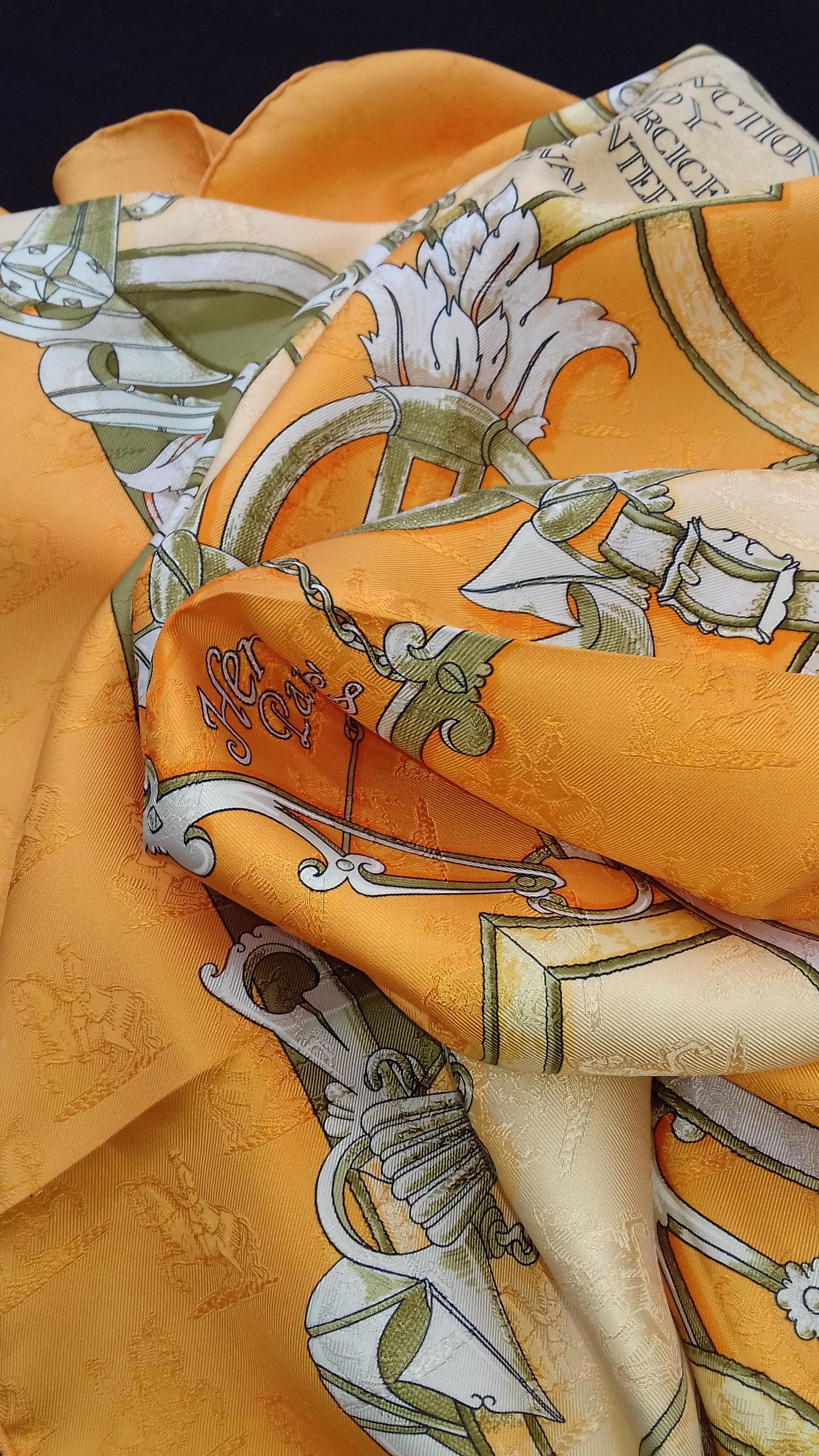 Hermès Silk Scarf L'Instruction Du Roy Henri d'Origny Orange Damask 35 inches 10