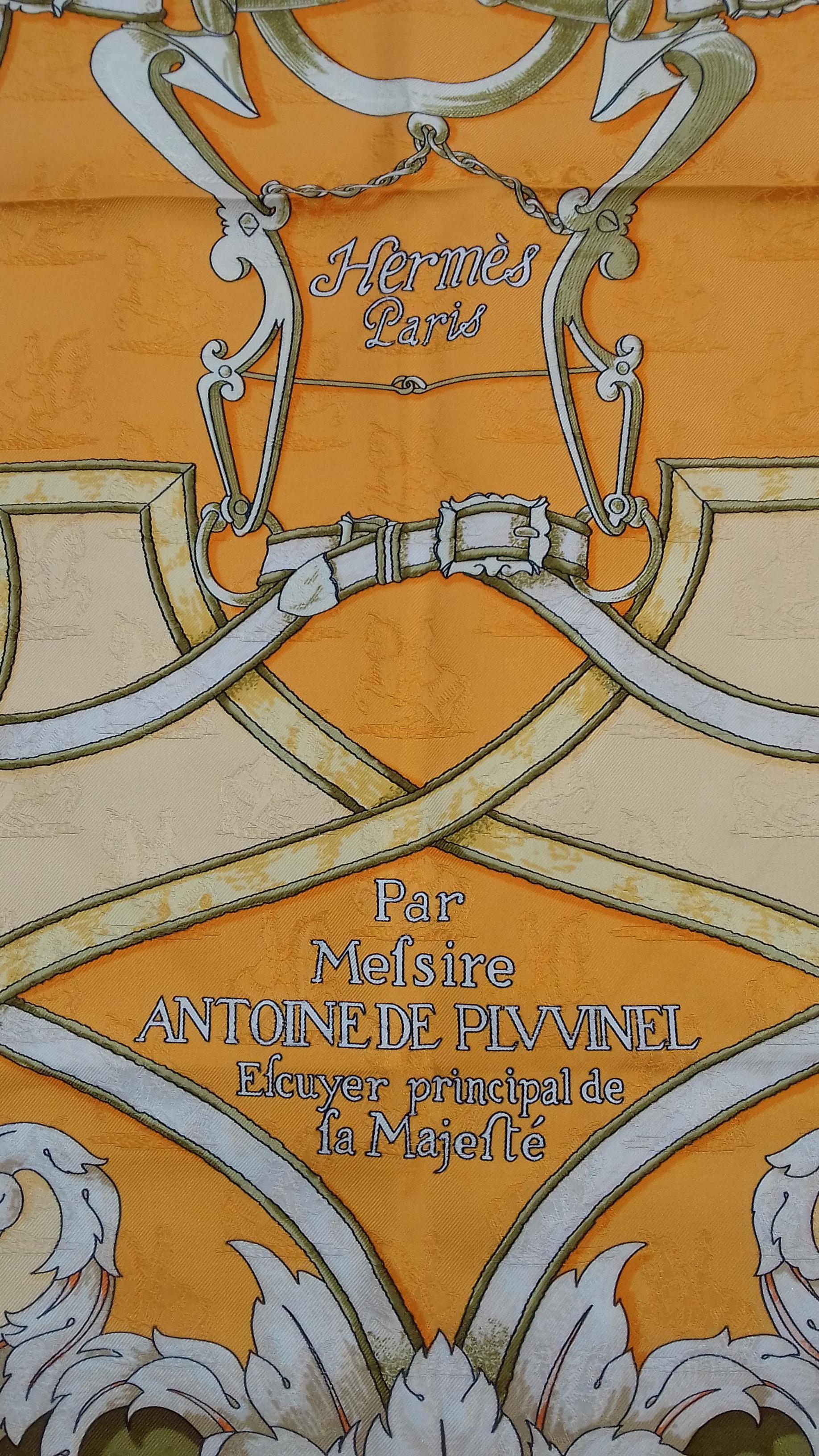 Women's Hermès Silk Scarf L'Instruction Du Roy Henri d'Origny Orange Damask 35 inches