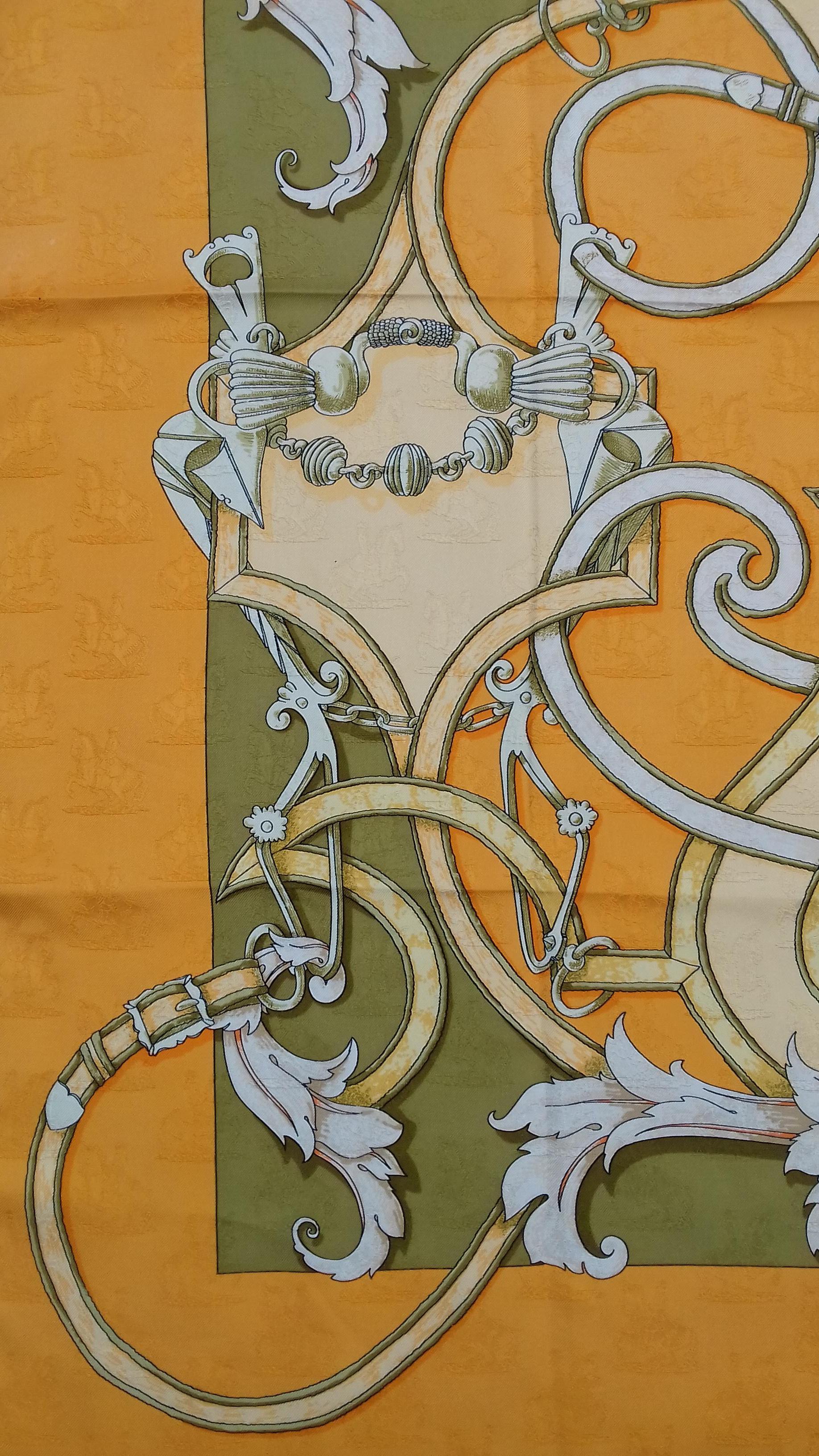 Hermès Silk Scarf L'Instruction Du Roy Henri d'Origny Orange Damask 35 inches 2