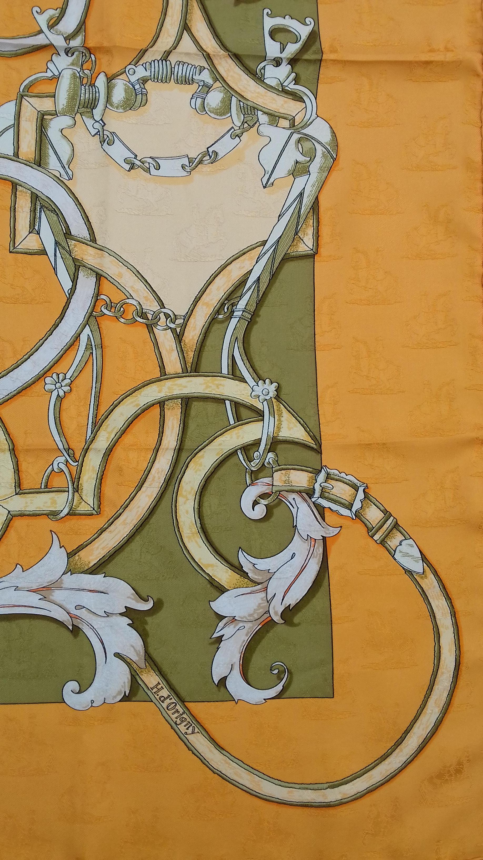Hermès Silk Scarf L'Instruction Du Roy Henri d'Origny Orange Damask 35 inches 3