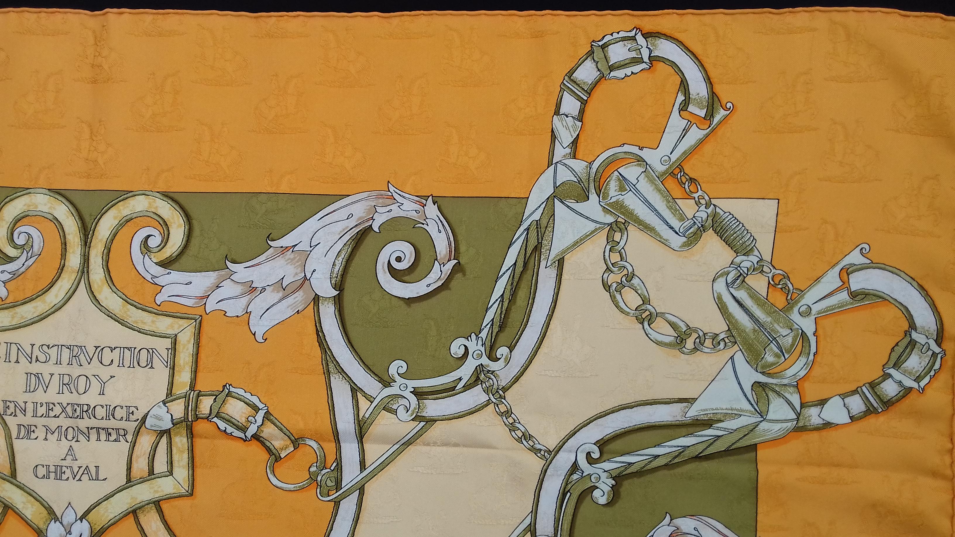 Hermès Silk Scarf L'Instruction Du Roy Henri d'Origny Orange Damask 35 inches 4