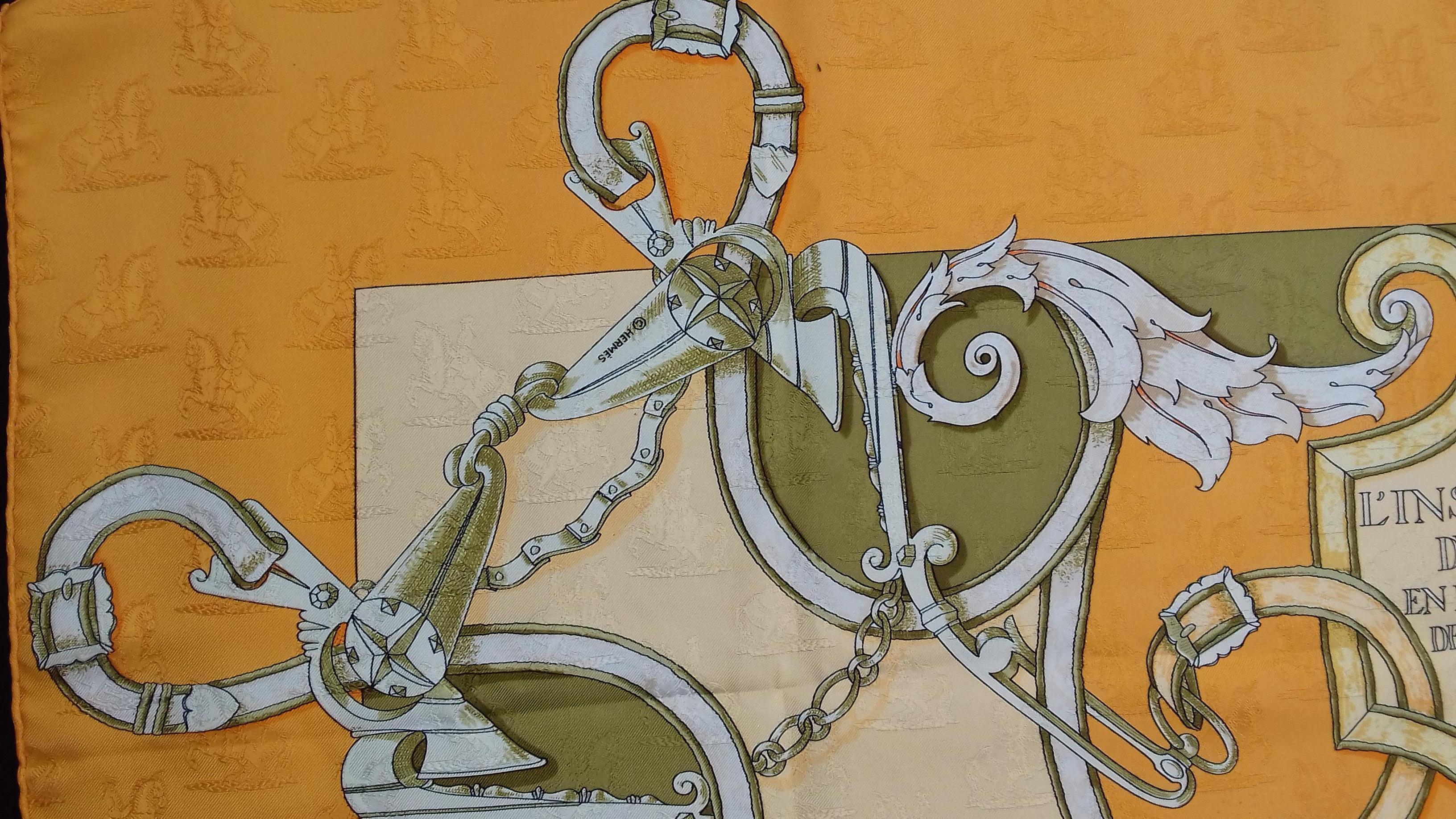 Hermès Silk Scarf L'Instruction Du Roy Henri d'Origny Orange Damask 35 inches 5