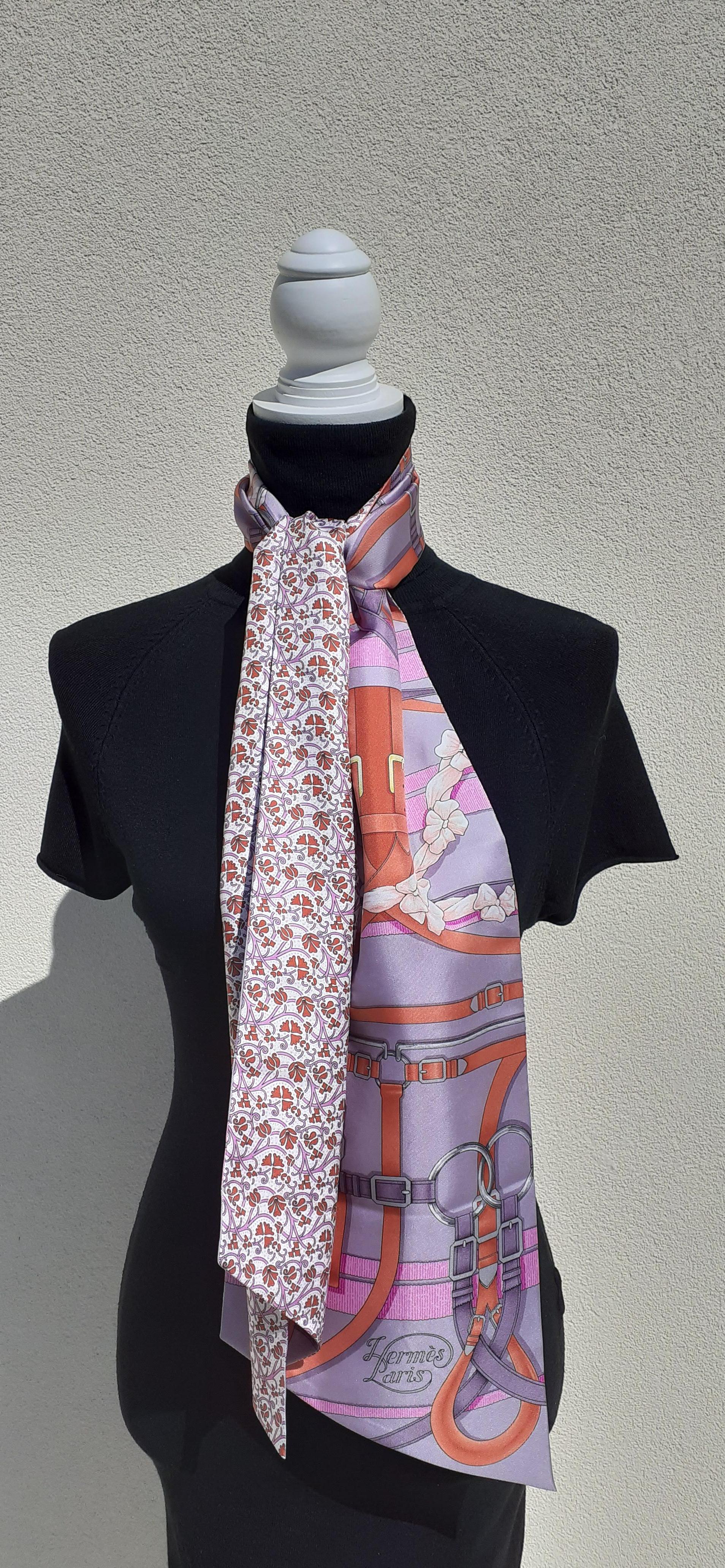 Hermès Silk Scarf Maxi Twilly Cut Grand Manege Fleuri Pink Purple 7