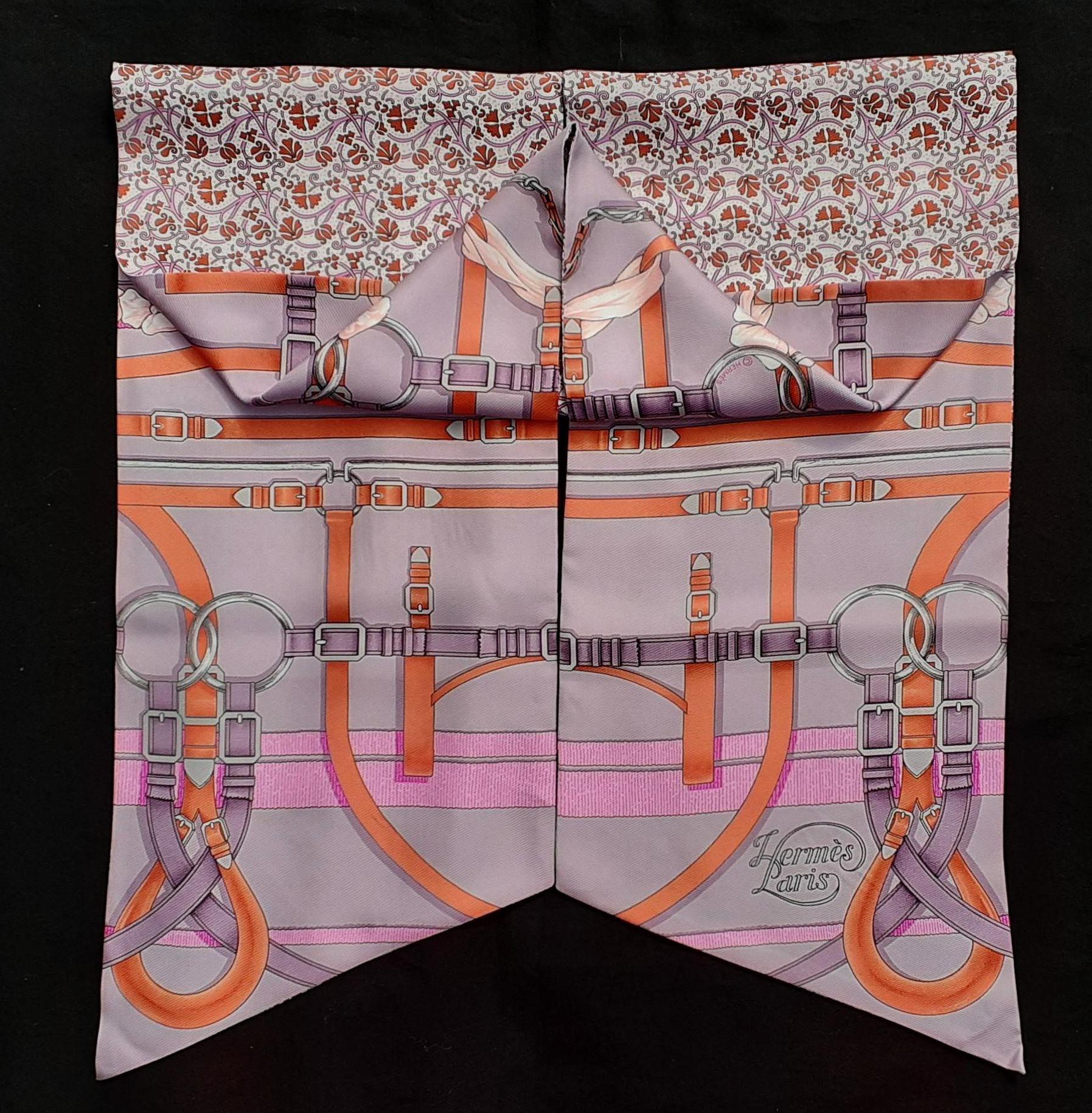 Donna Hermès Sciarpa di seta Maxi Twilly Cut Grand Manege Fleuri Rosa Viola