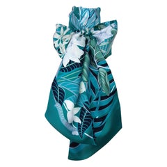 Hermès Silk Scarf Maxi Twilly Flamingo Party Gree Blue 83 inches