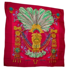 Hermes Silk Scarf , Mexique with Red Background. 