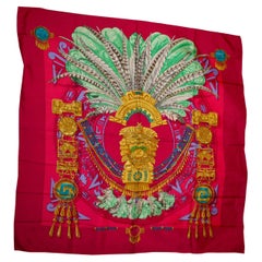 Seidenschal von Hermes , Mexique mit rotem Hintergrund.