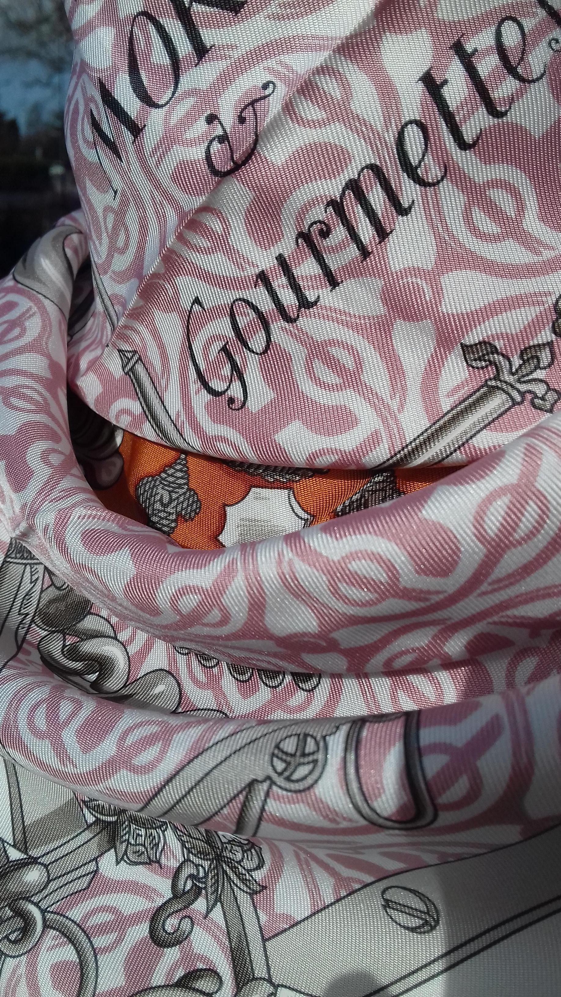 Gray Hermès Silk Scarf Mors et Goumettes Remix H d'Origny White Pink Grey 35 inches